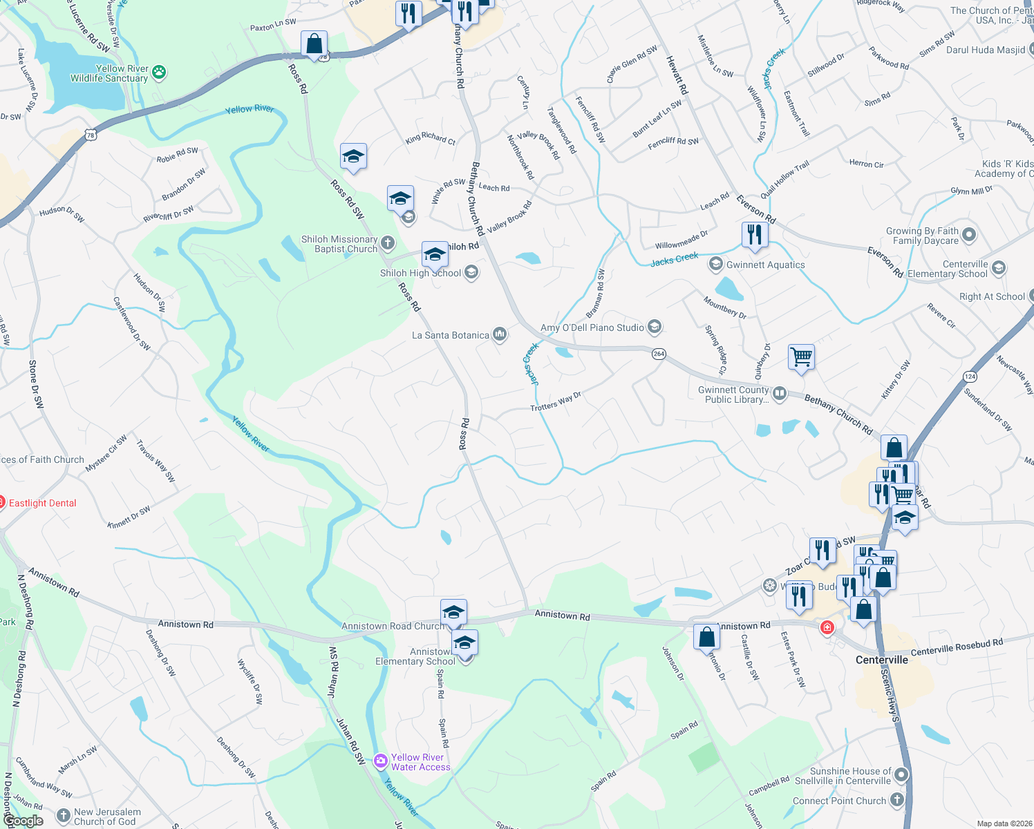 map of restaurants, bars, coffee shops, grocery stores, and more near 2915 Capot Ct in Snellville