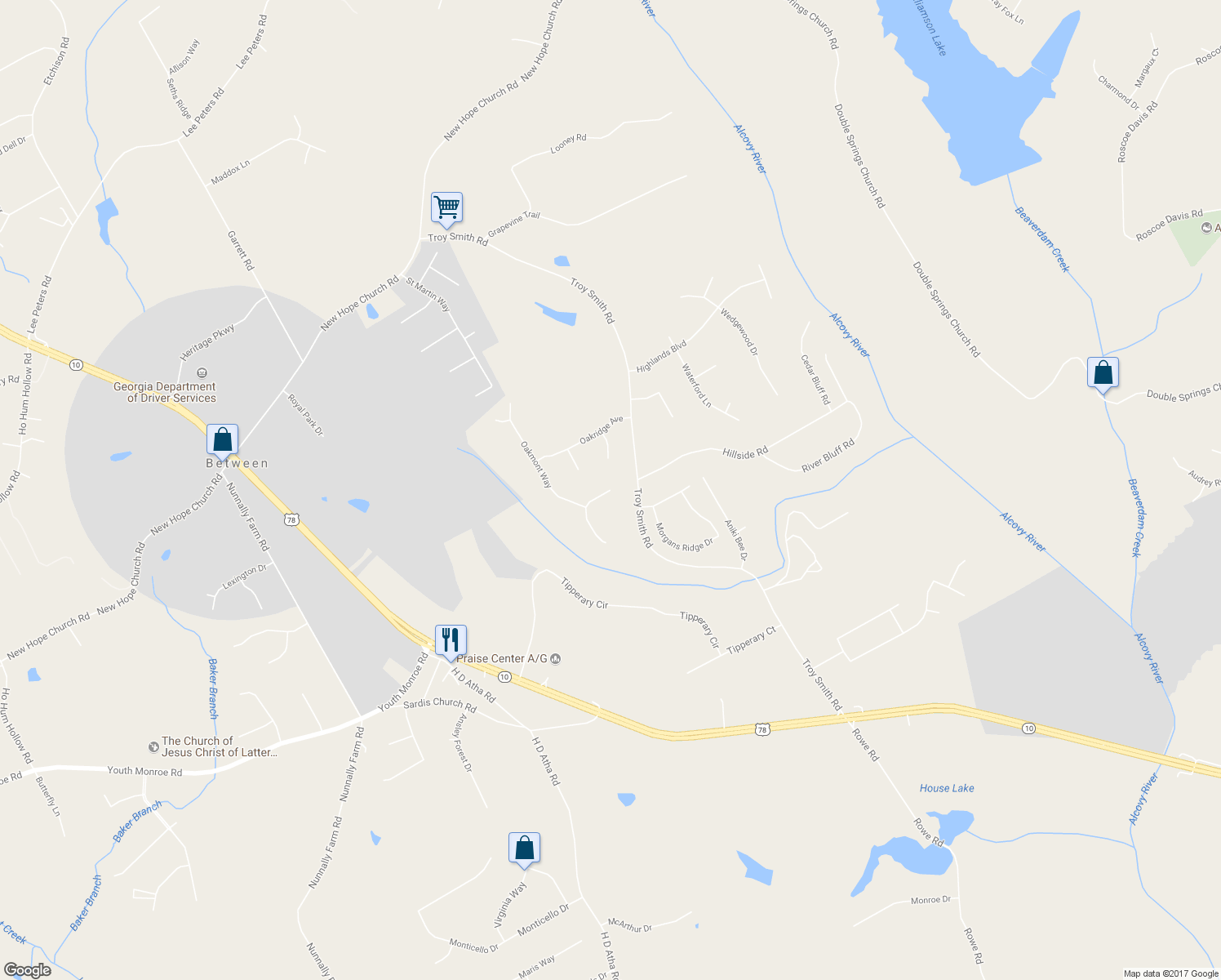 map of restaurants, bars, coffee shops, grocery stores, and more near 3101 Oakmont Drive in Monroe