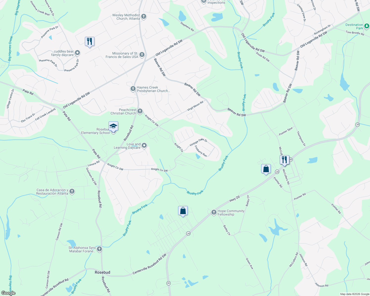 map of restaurants, bars, coffee shops, grocery stores, and more near 2251 Vintage Oaks Drive in Loganville