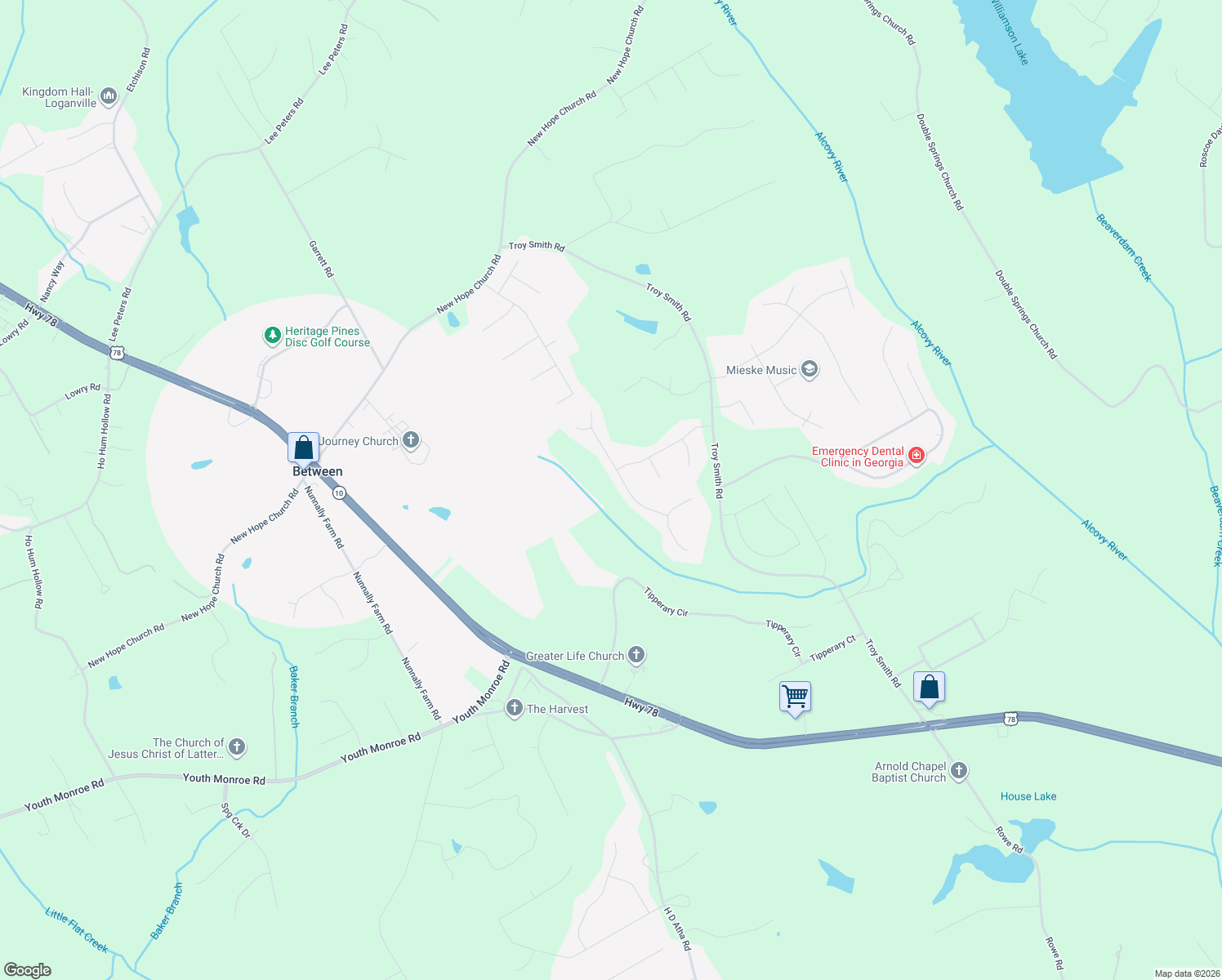 map of restaurants, bars, coffee shops, grocery stores, and more near 2752 Oakmont Way in Monroe