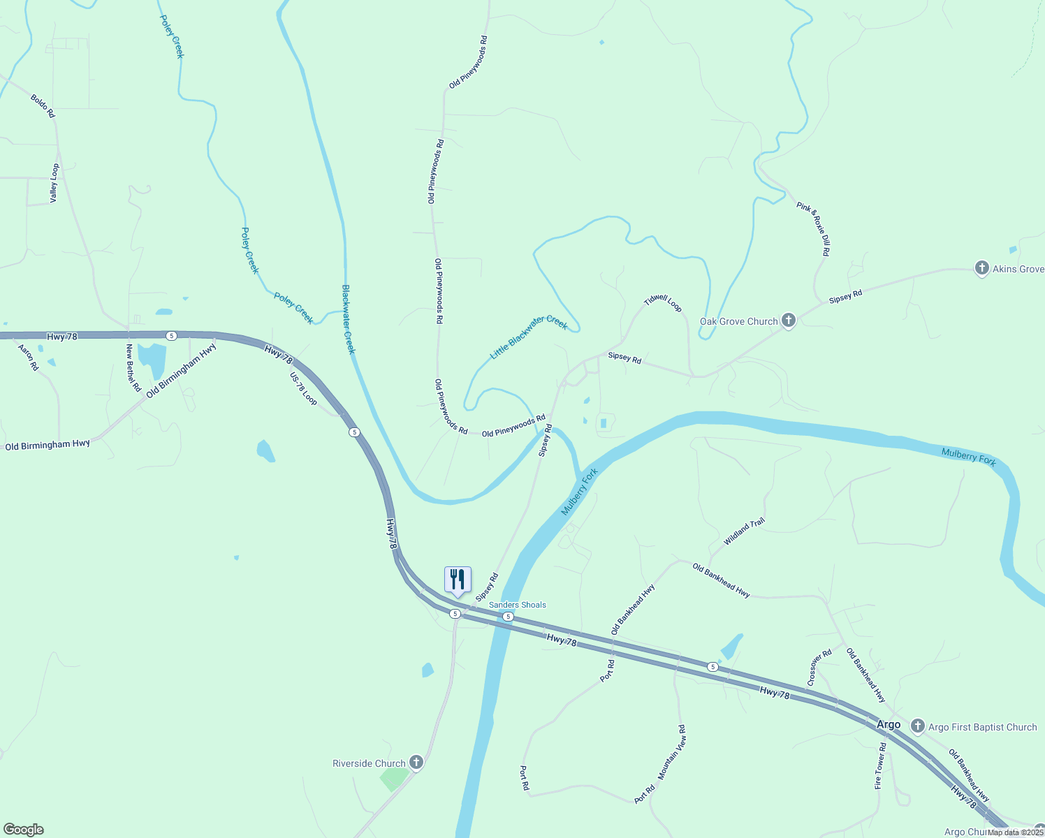 map of restaurants, bars, coffee shops, grocery stores, and more near 64-290 Old Pineywoods Road in Jasper