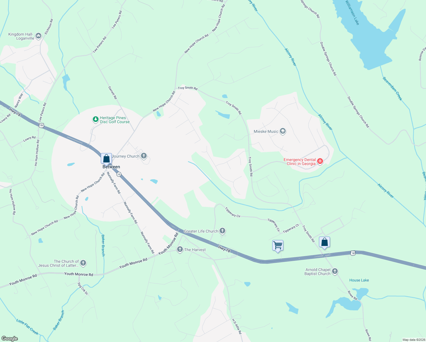 map of restaurants, bars, coffee shops, grocery stores, and more near 2744 Oakmont Way in Monroe