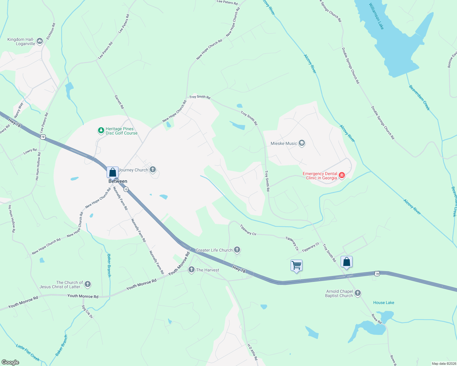 map of restaurants, bars, coffee shops, grocery stores, and more near 2744 Oakmont Way in Monroe