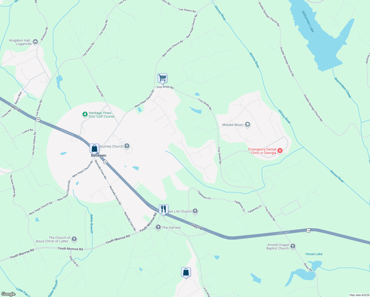 map of restaurants, bars, coffee shops, grocery stores, and more near 2752 Oakmont Way in Monroe
