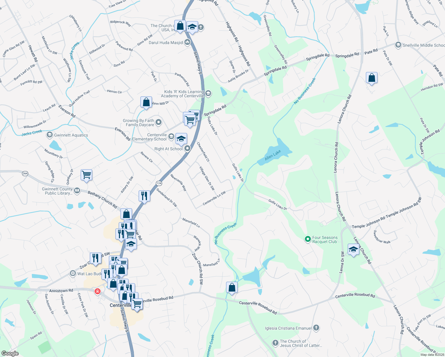 map of restaurants, bars, coffee shops, grocery stores, and more near 3202 Chesterfield Court in Snellville