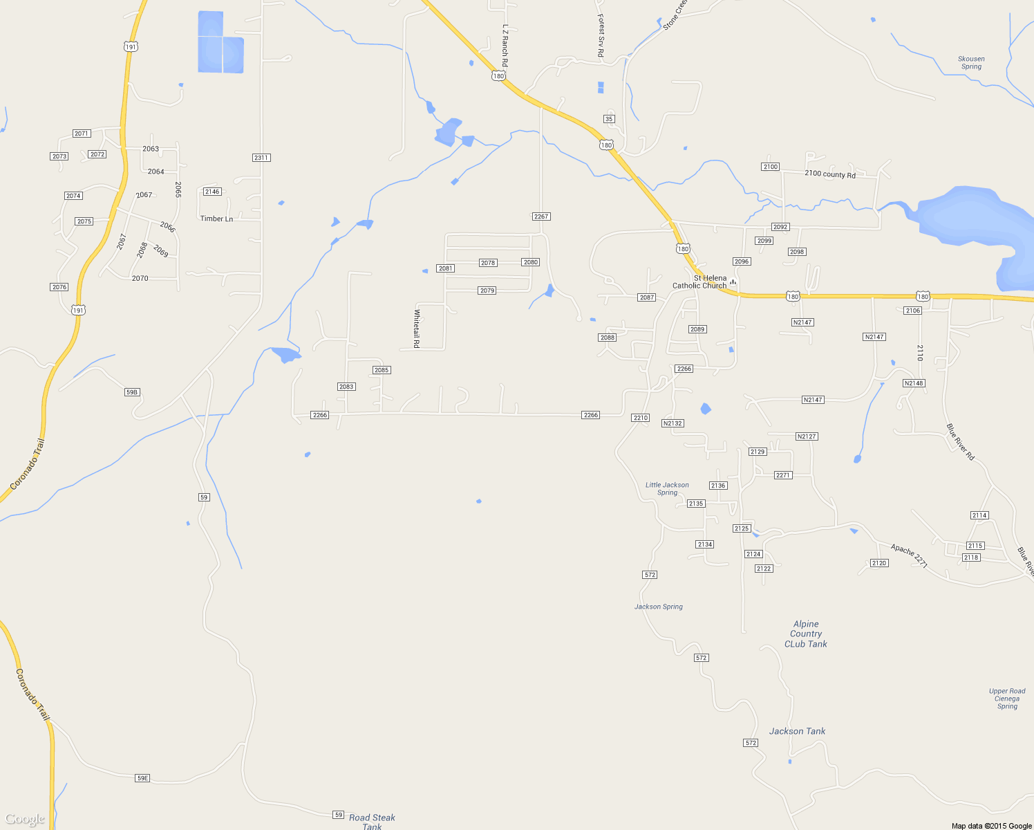 map of restaurants, bars, coffee shops, grocery stores, and more near County Road 2266 in Alpine