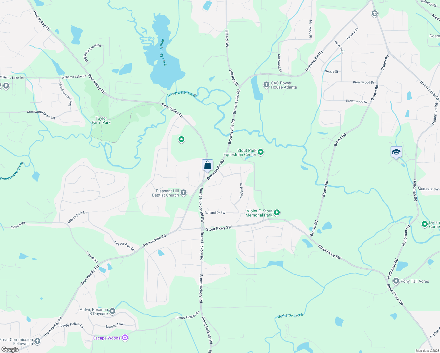 map of restaurants, bars, coffee shops, grocery stores, and more near 5506 Millers Creek Drive in Powder Springs