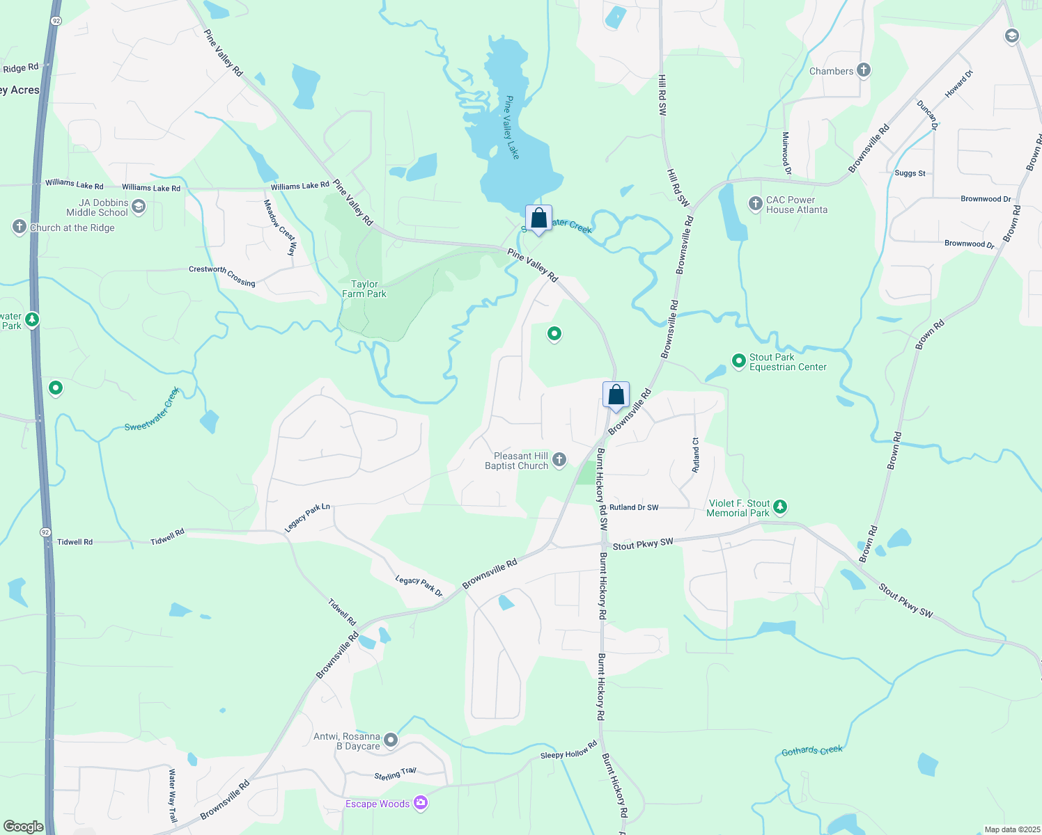 map of restaurants, bars, coffee shops, grocery stores, and more near 115 Blue Ridge Trail in Powder Springs