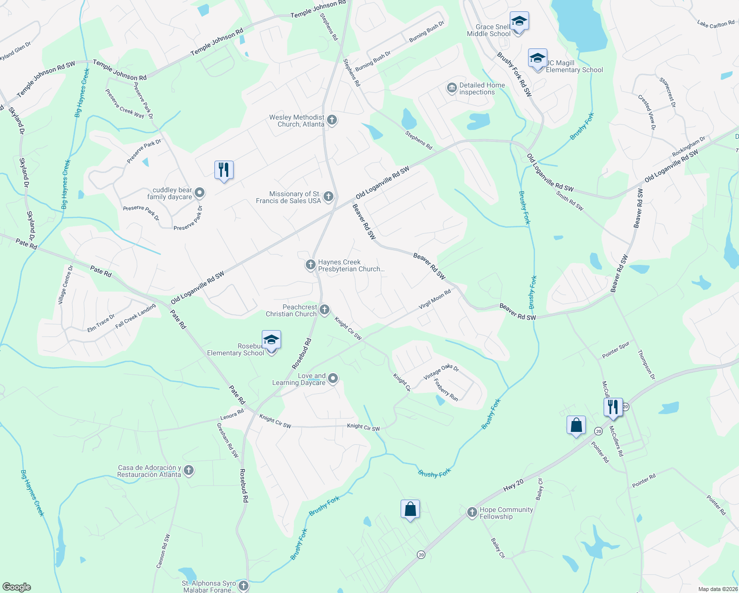map of restaurants, bars, coffee shops, grocery stores, and more near 1573 Nicole Ridge Ct in Loganville