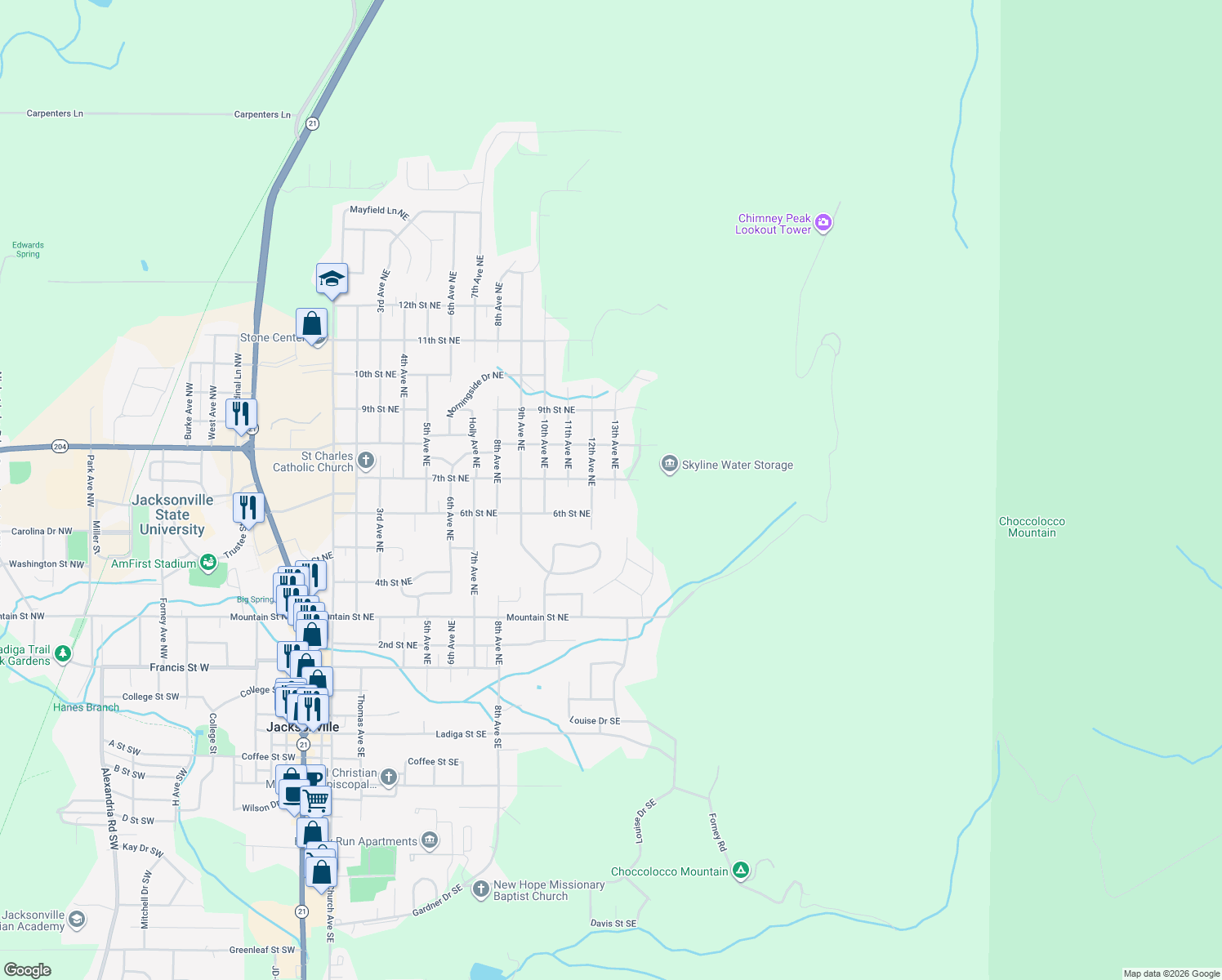 map of restaurants, bars, coffee shops, grocery stores, and more near 607 13th Avenue Northeast in Jacksonville