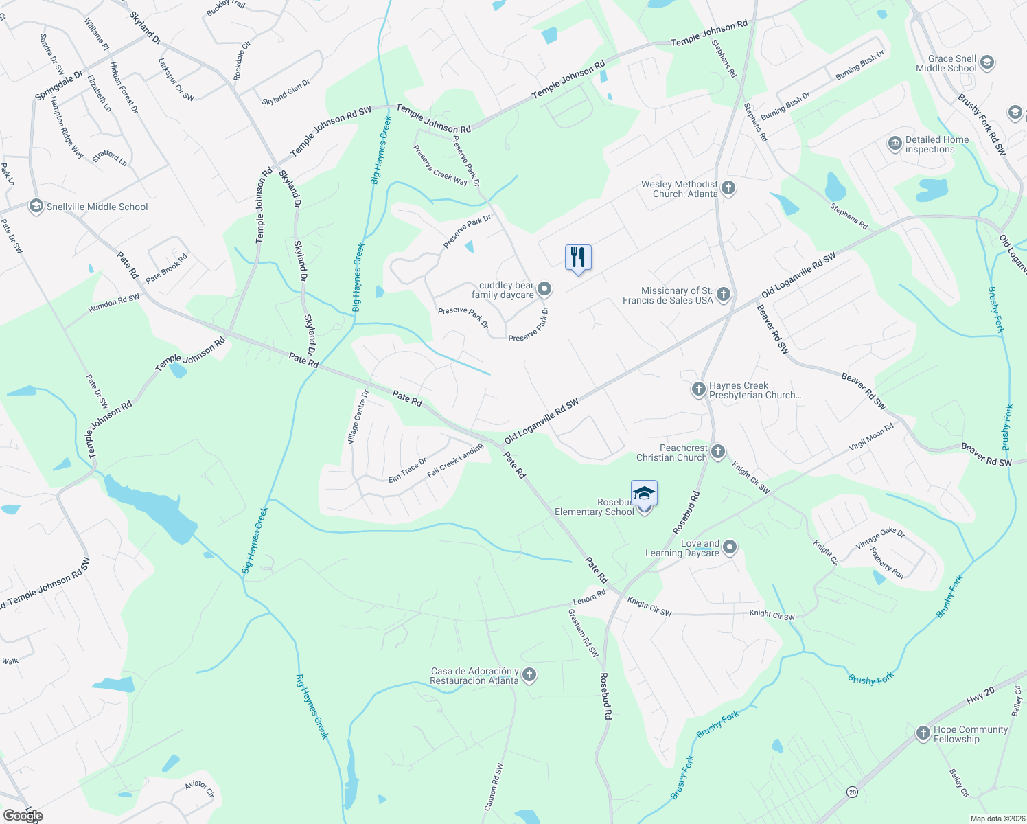 map of restaurants, bars, coffee shops, grocery stores, and more near 4010 Minnow Court in Loganville