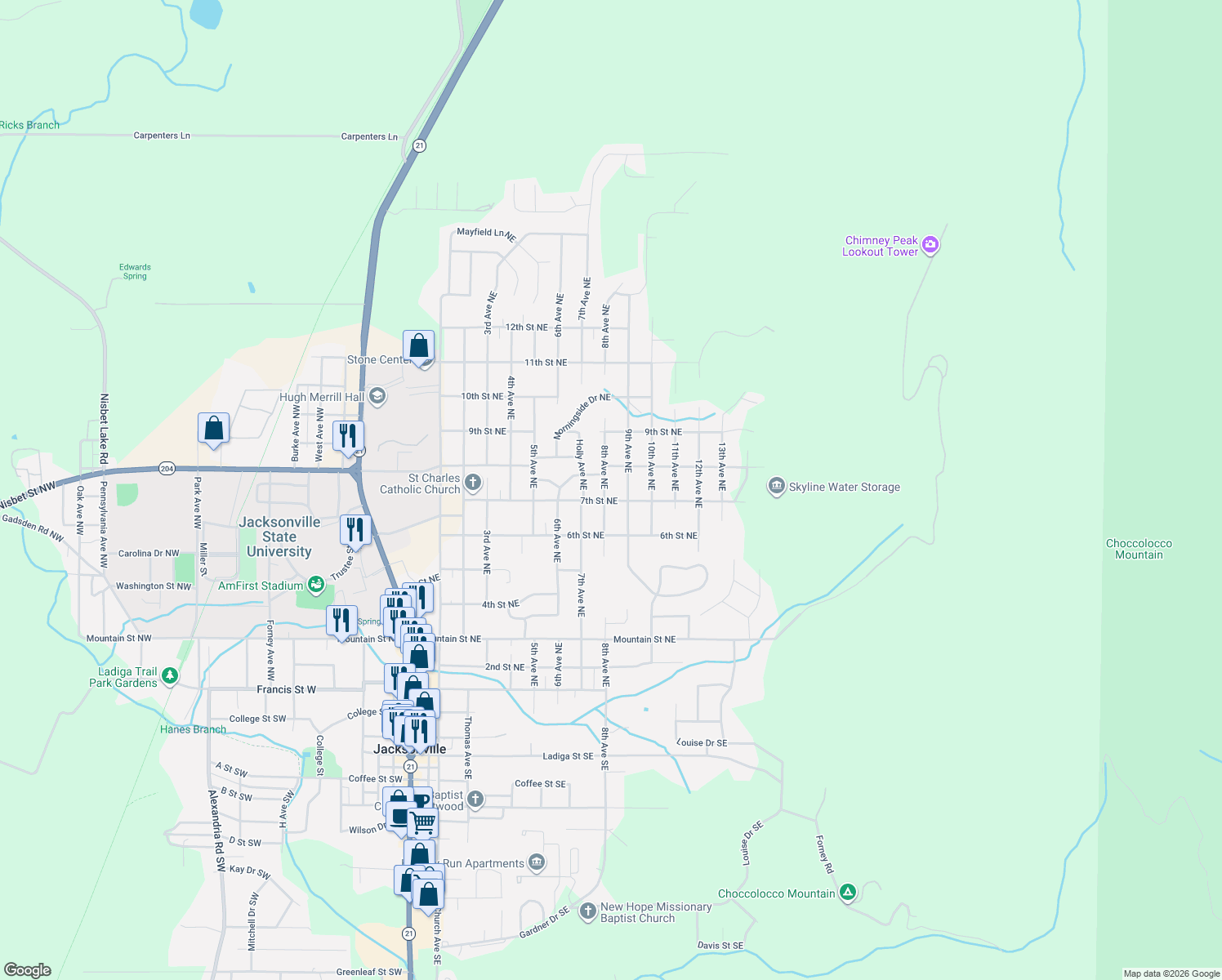 map of restaurants, bars, coffee shops, grocery stores, and more near 702 8th Ave NE in Jacksonville