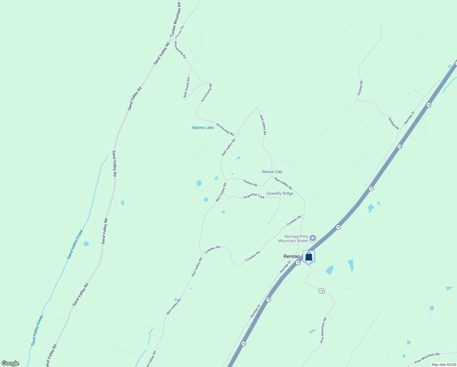 map of restaurants, bars, coffee shops, grocery stores, and more near 3900 Red Valley Road in Remlap