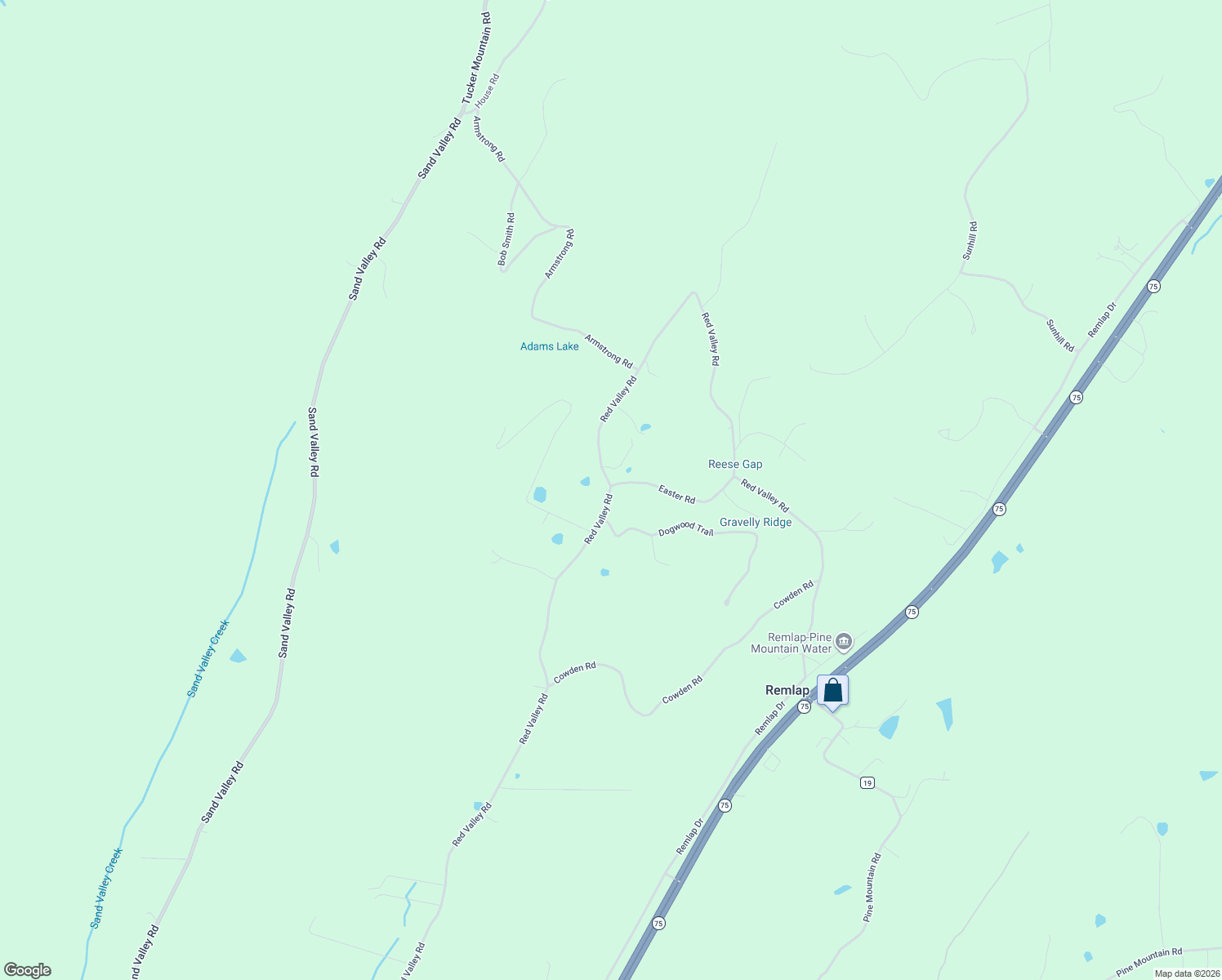 map of restaurants, bars, coffee shops, grocery stores, and more near 3900 Red Valley Road in Remlap