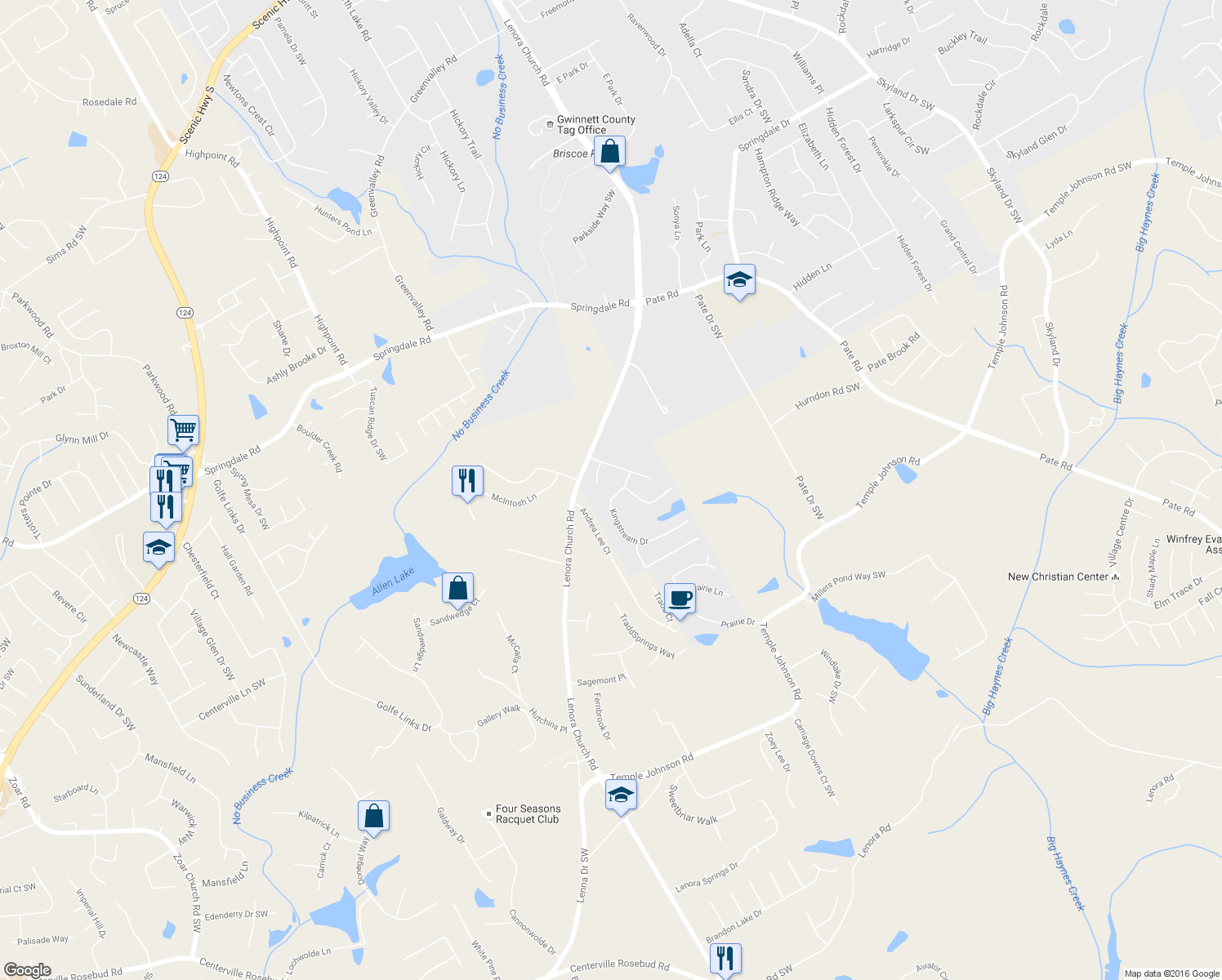map of restaurants, bars, coffee shops, grocery stores, and more near 2787 Kingstream Dr in Snellville