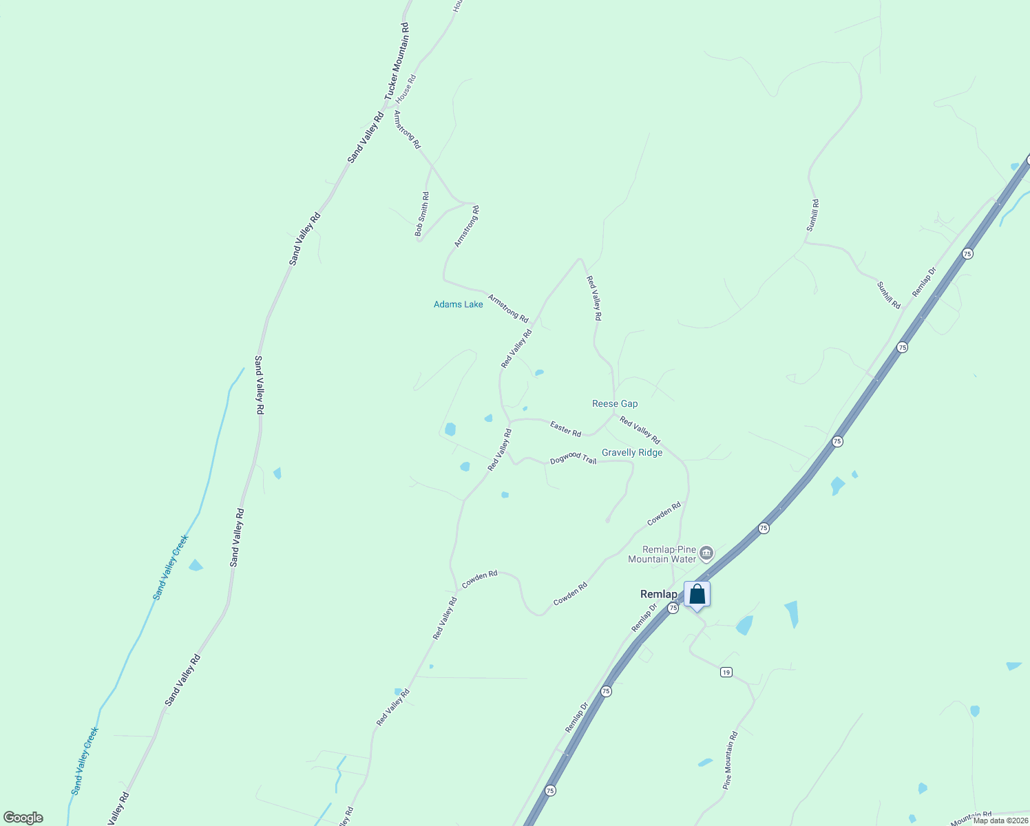 map of restaurants, bars, coffee shops, grocery stores, and more near 3988 Red Valley Road in Remlap