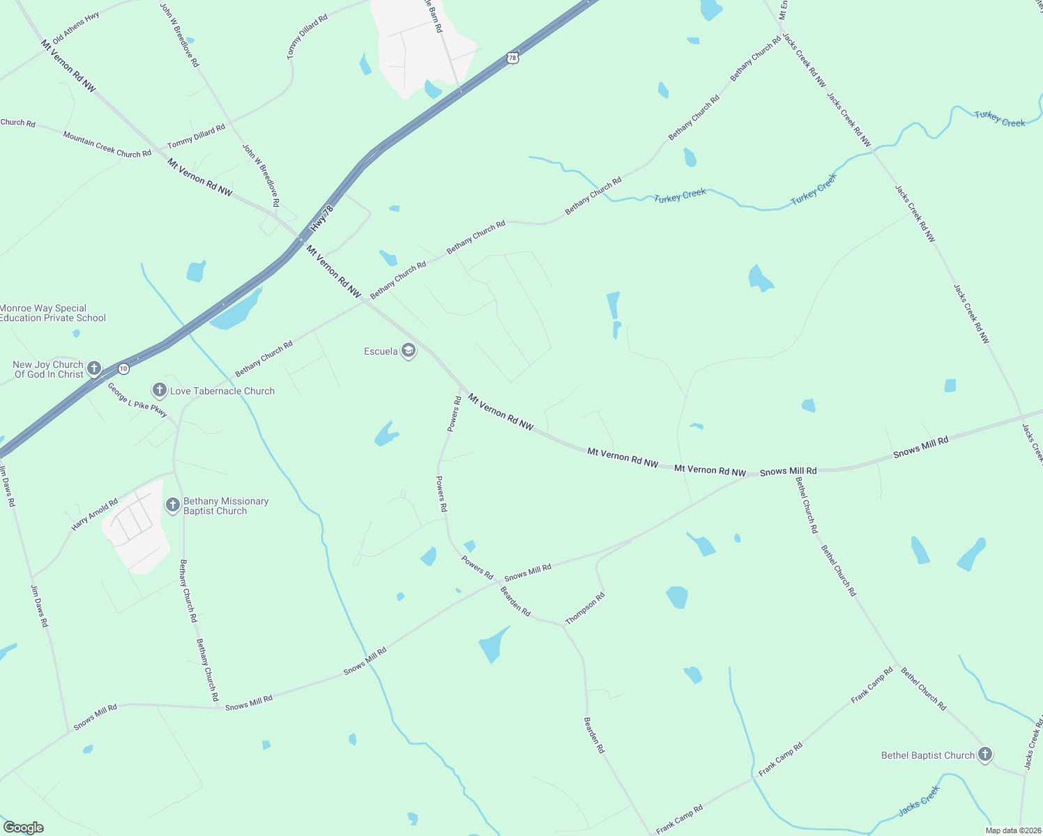 map of restaurants, bars, coffee shops, grocery stores, and more near 377 Mount Vernon Road Northwest in Monroe