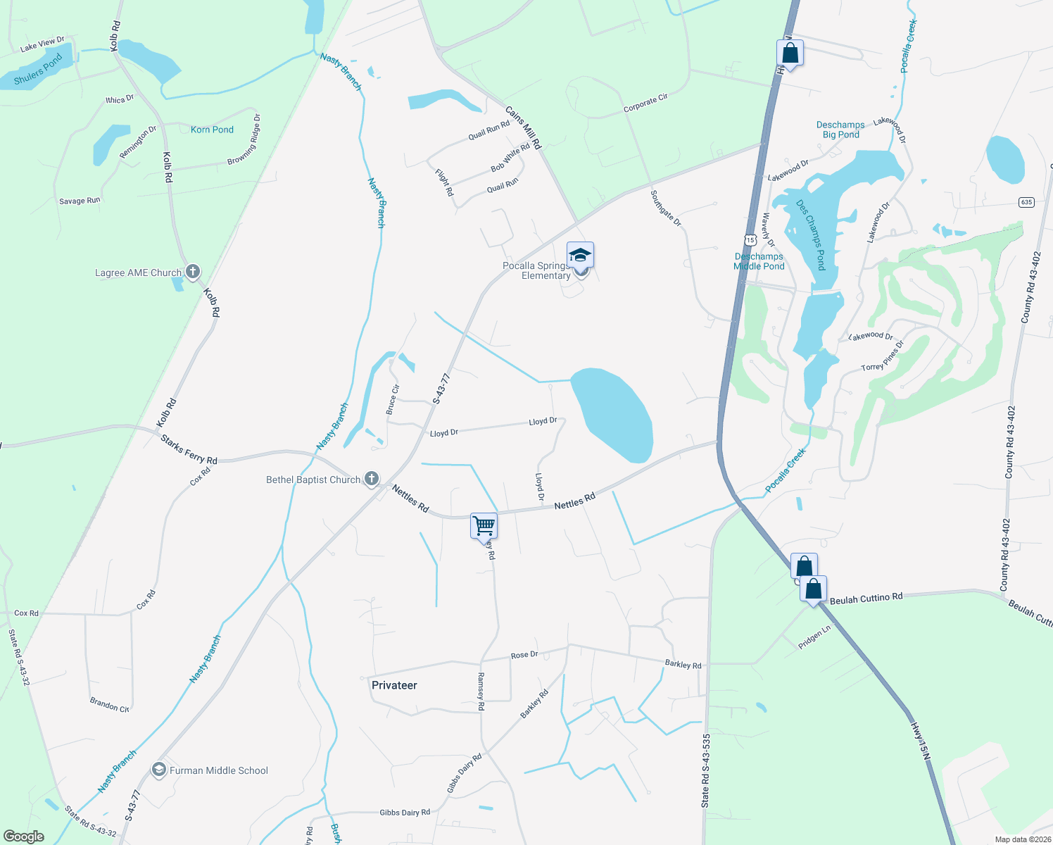 map of restaurants, bars, coffee shops, grocery stores, and more near 2215 Lloyd Drive in Sumter