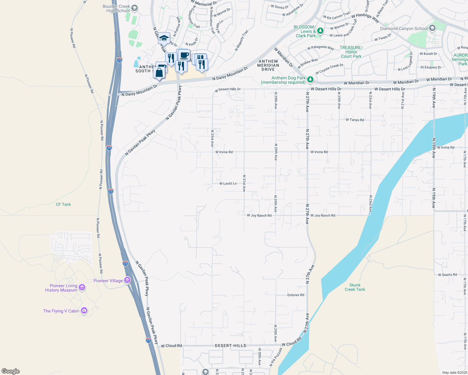 map of restaurants, bars, coffee shops, grocery stores, and more near 3128 West Hidden Valley Road in Phoenix