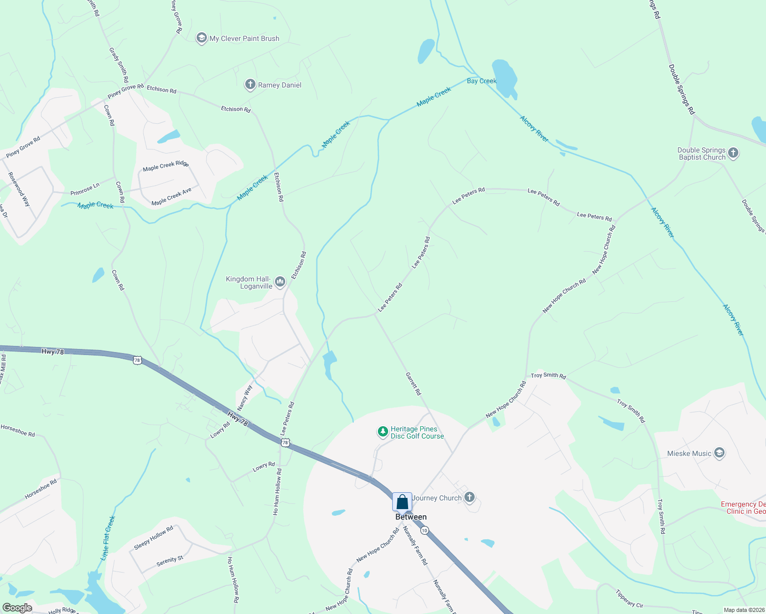 map of restaurants, bars, coffee shops, grocery stores, and more near 1271 Lee Peters Road in Loganville