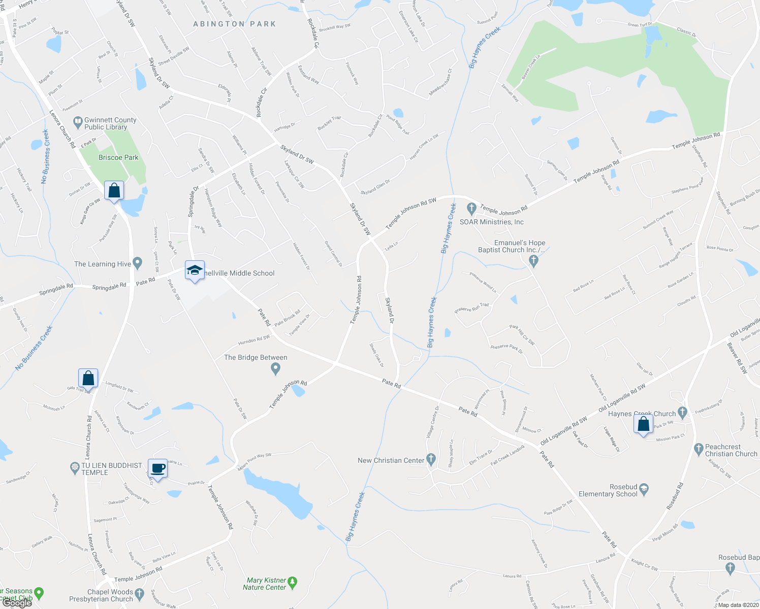 map of restaurants, bars, coffee shops, grocery stores, and more near 3502 Skyland Ridge Court in Loganville