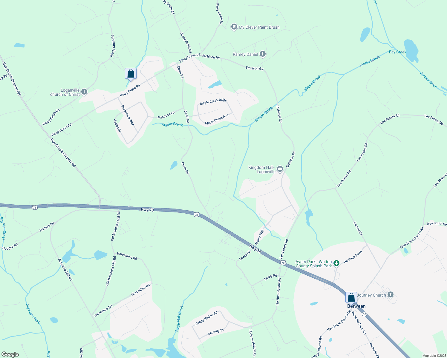 map of restaurants, bars, coffee shops, grocery stores, and more near 4045 Fawn Valley Drive in Loganville