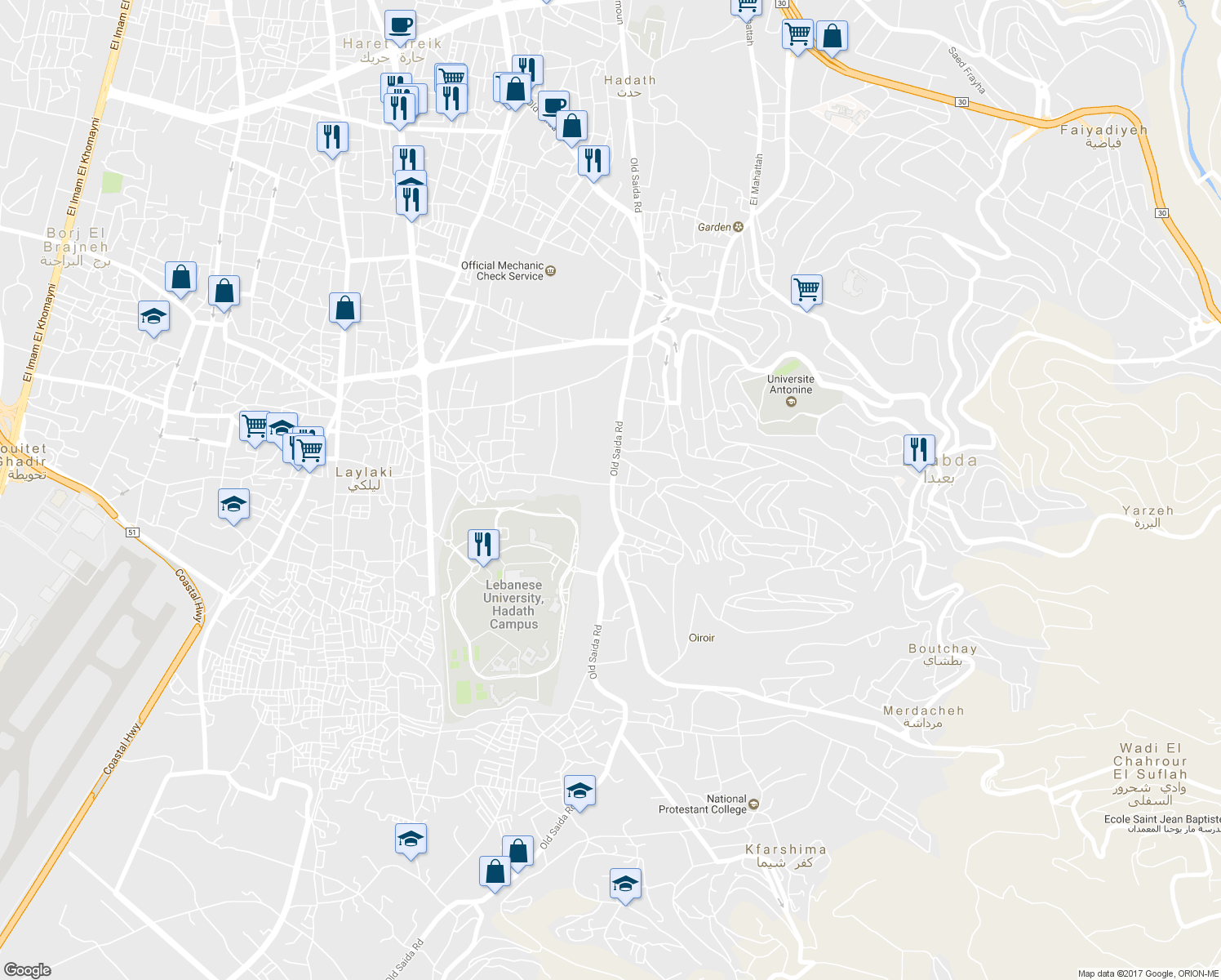 map of restaurants, bars, coffee shops, grocery stores, and more near in 