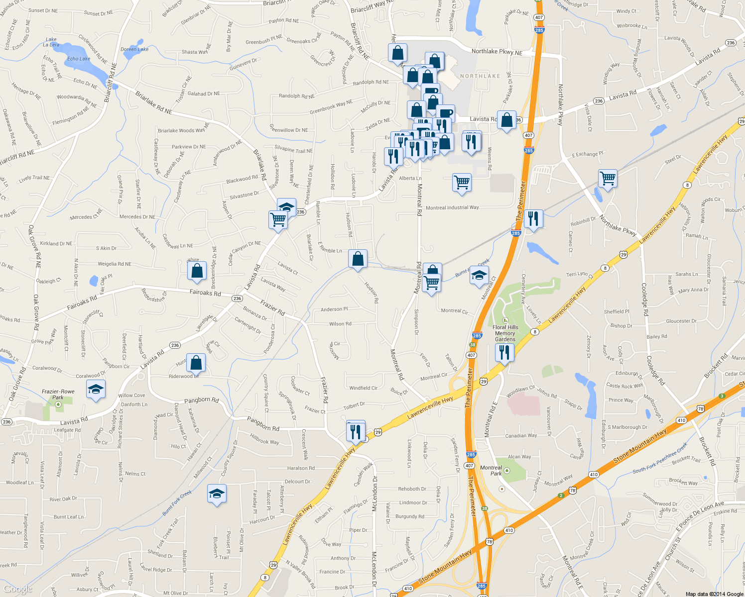 map of restaurants, bars, coffee shops, grocery stores, and more near 1728 Hudson Rd in Decatur
