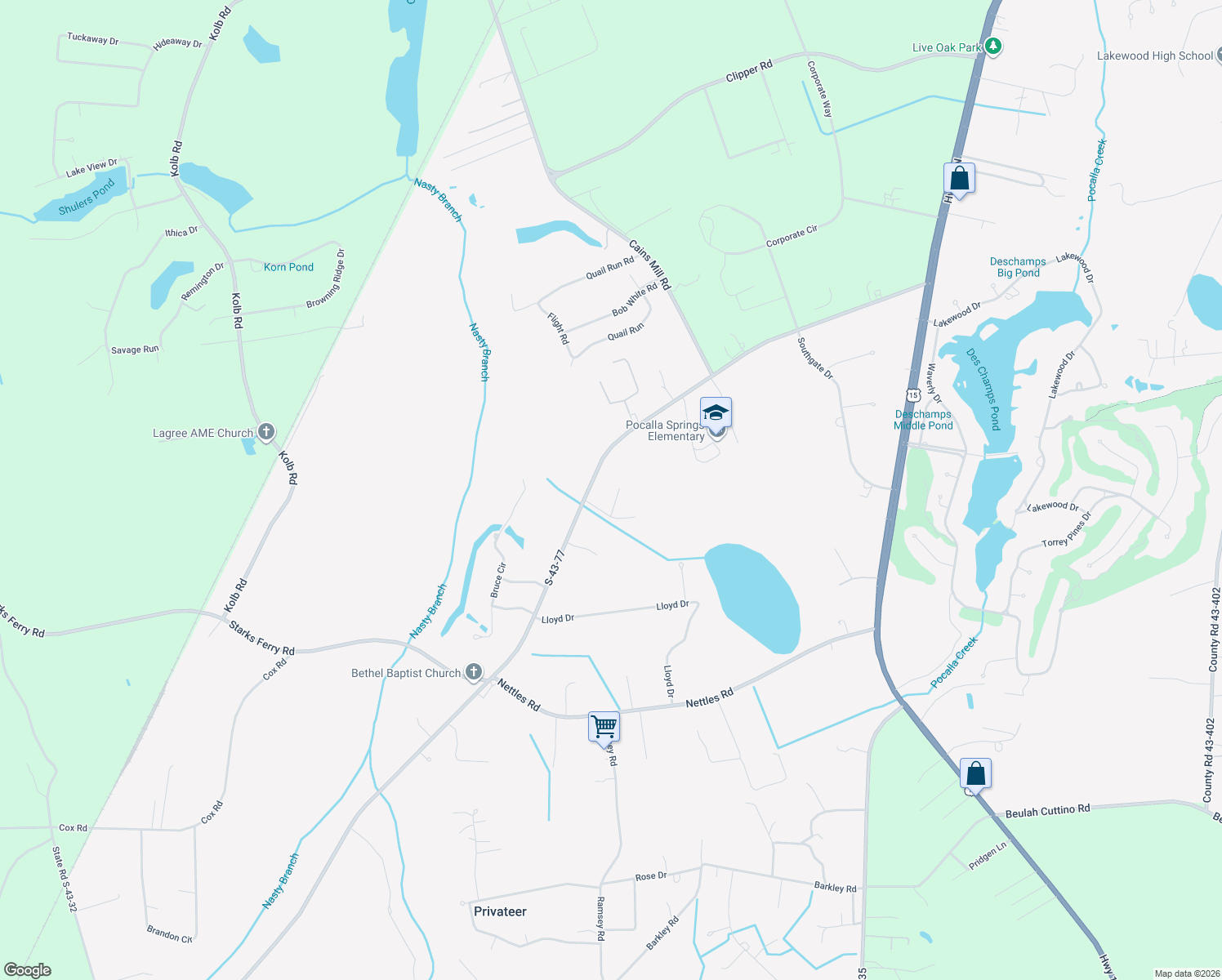map of restaurants, bars, coffee shops, grocery stores, and more near 12 Danny Court in Sumter
