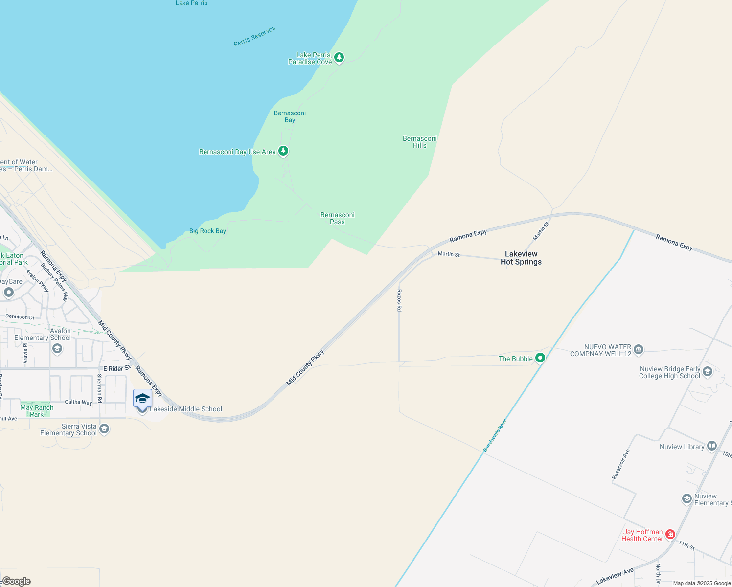 map of restaurants, bars, coffee shops, grocery stores, and more near 0 Ramona Expressway in Perris