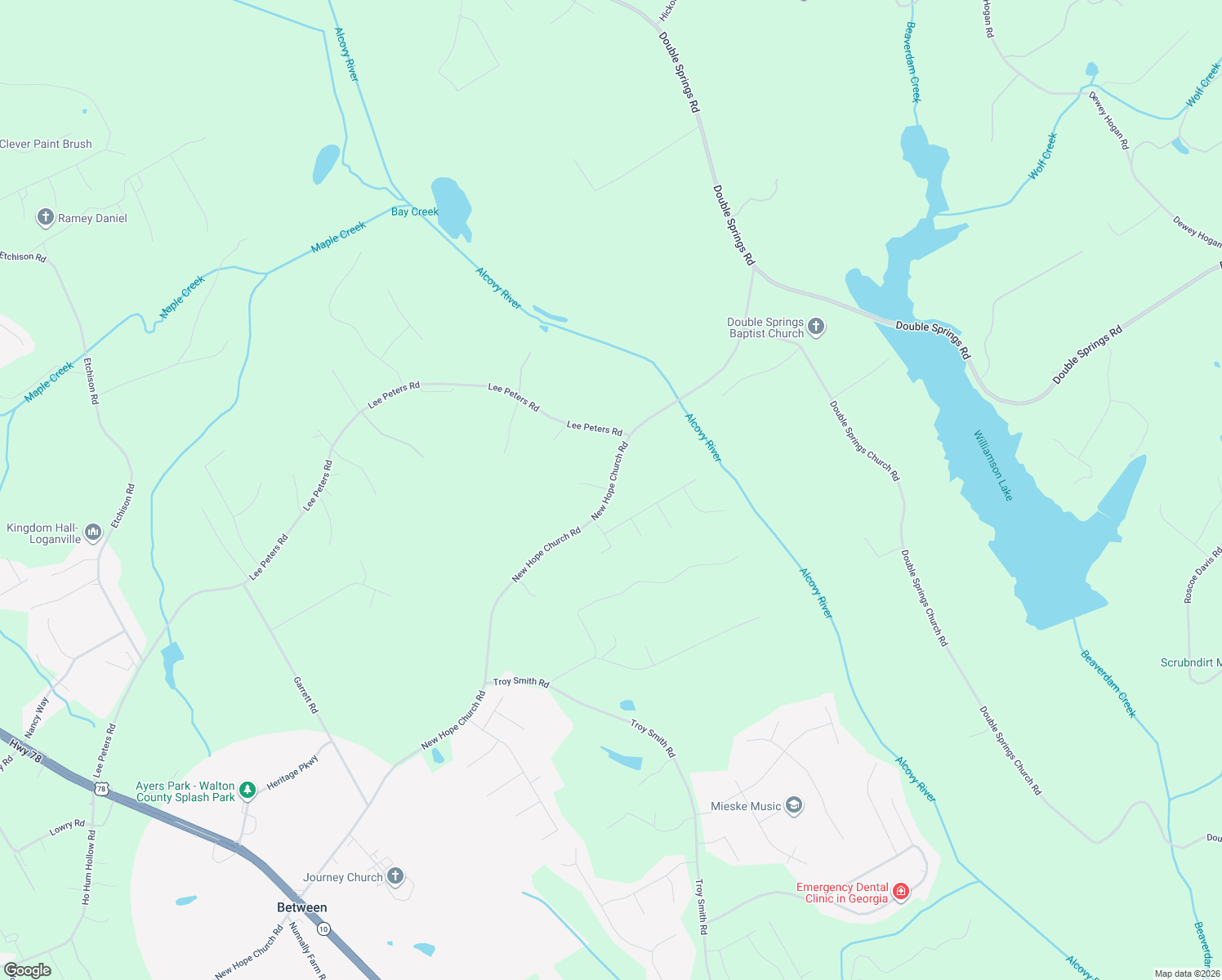 map of restaurants, bars, coffee shops, grocery stores, and more near 1239 New Hope Church Road in Loganville