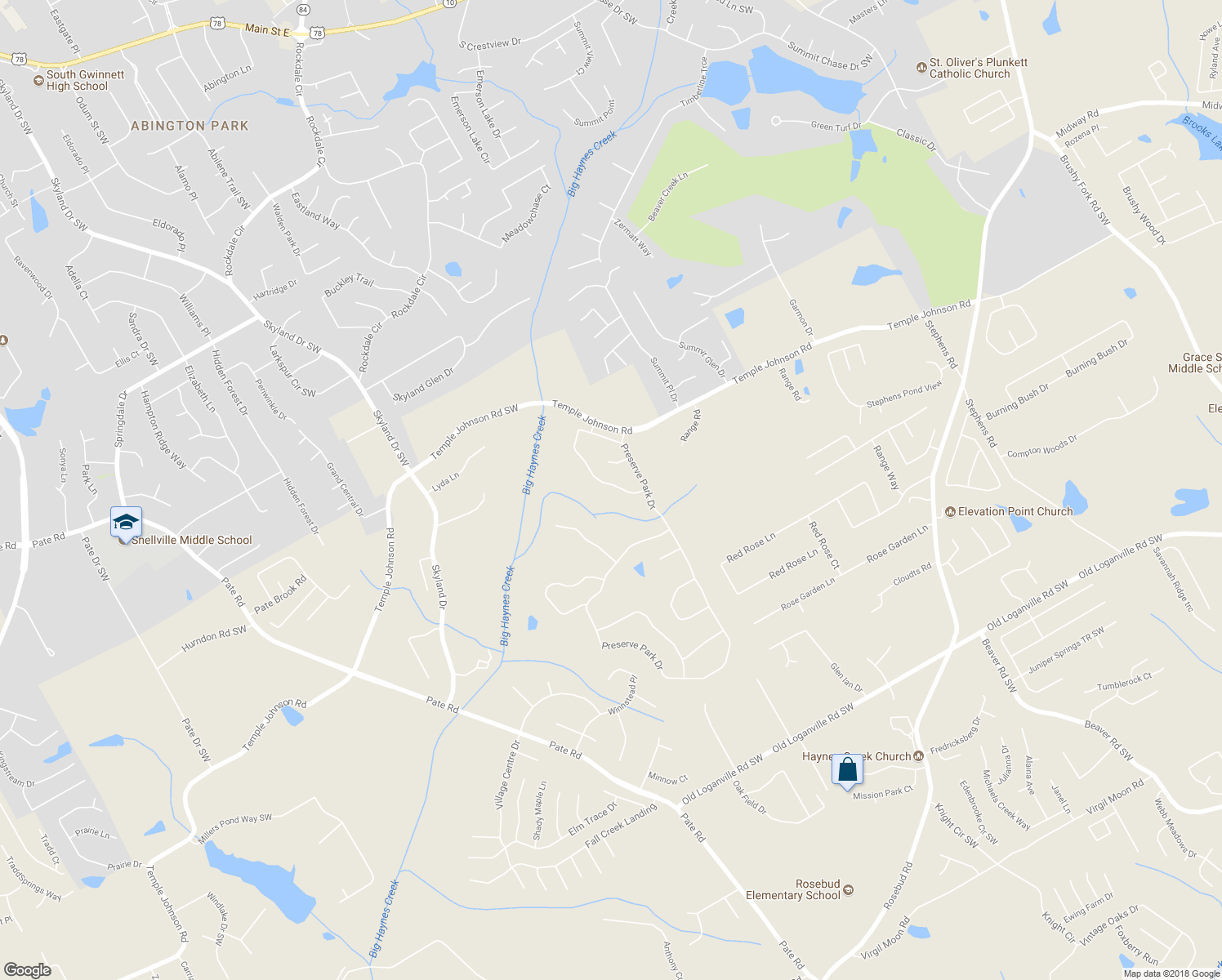 map of restaurants, bars, coffee shops, grocery stores, and more near 1967 Preserve Creek Way in Loganville
