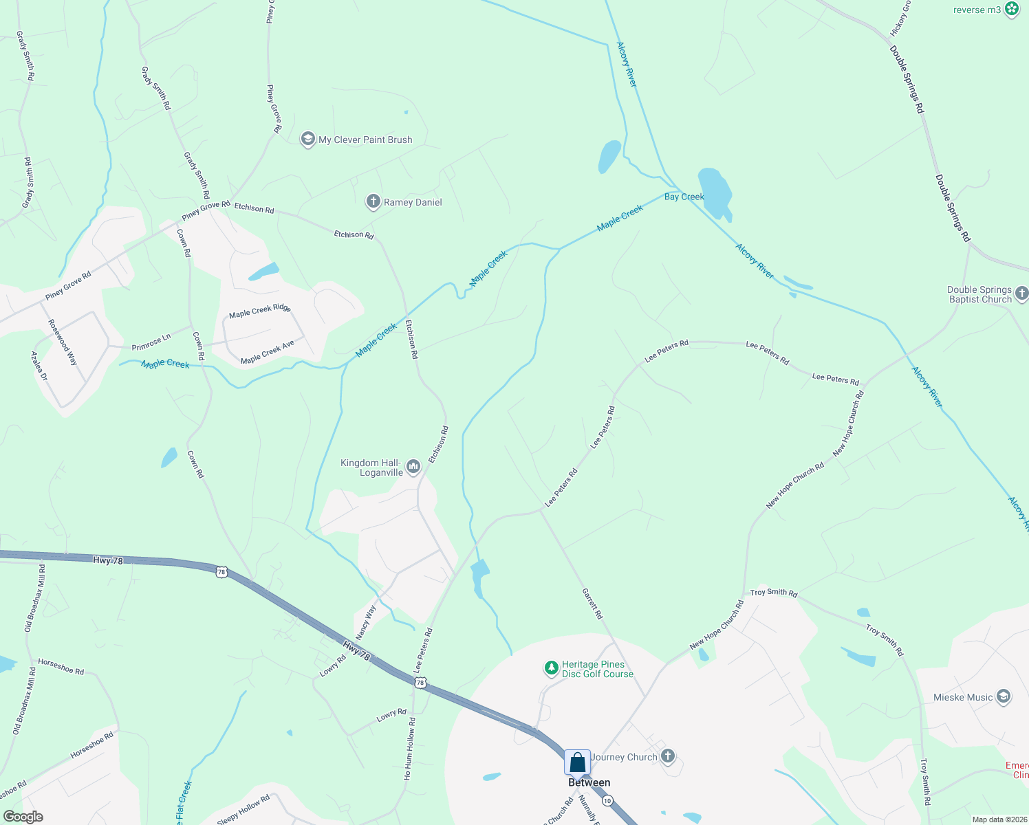 map of restaurants, bars, coffee shops, grocery stores, and more near 2137 Seths Ridge in Loganville