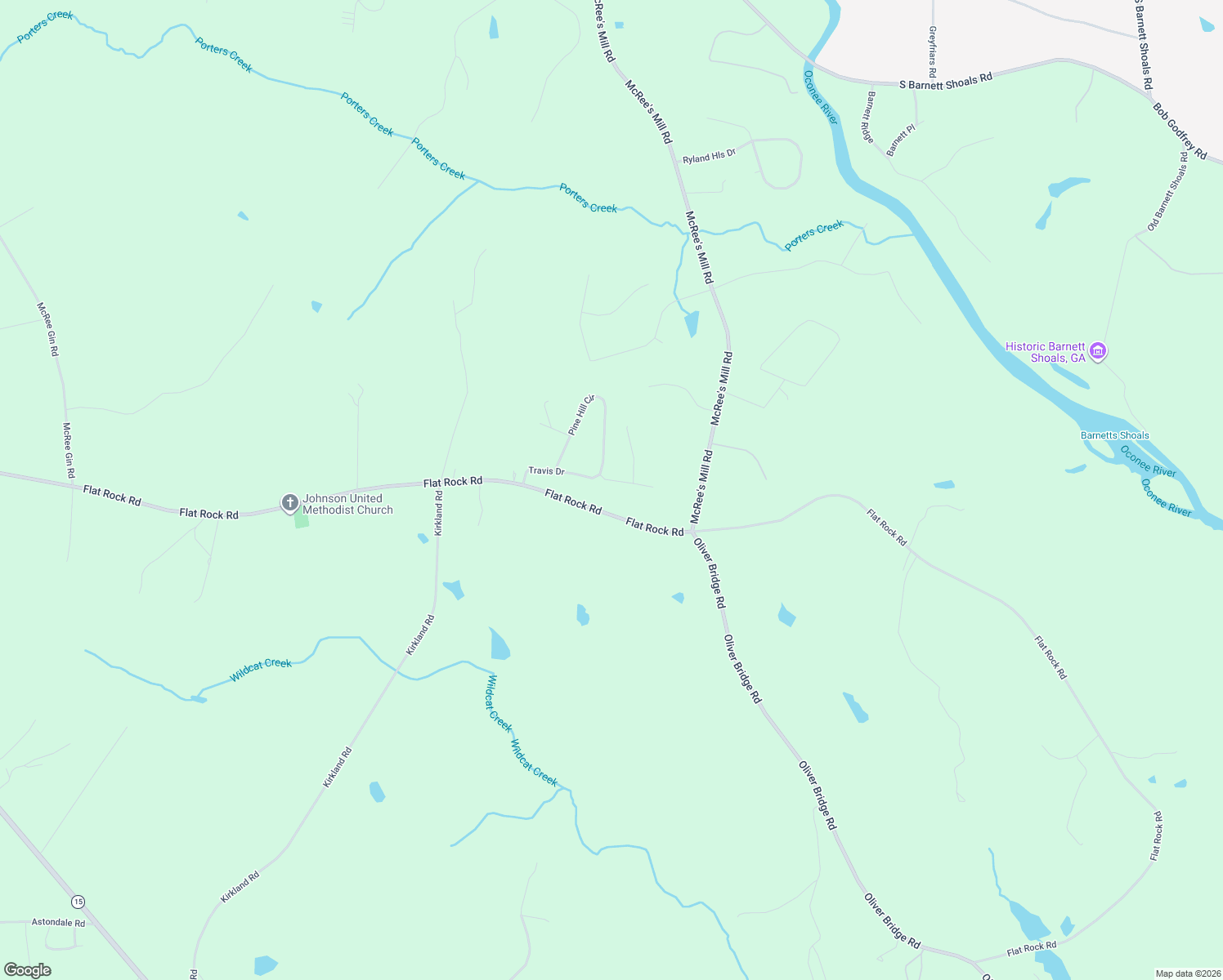 map of restaurants, bars, coffee shops, grocery stores, and more near 1170 Travis Drive in Watkinsville