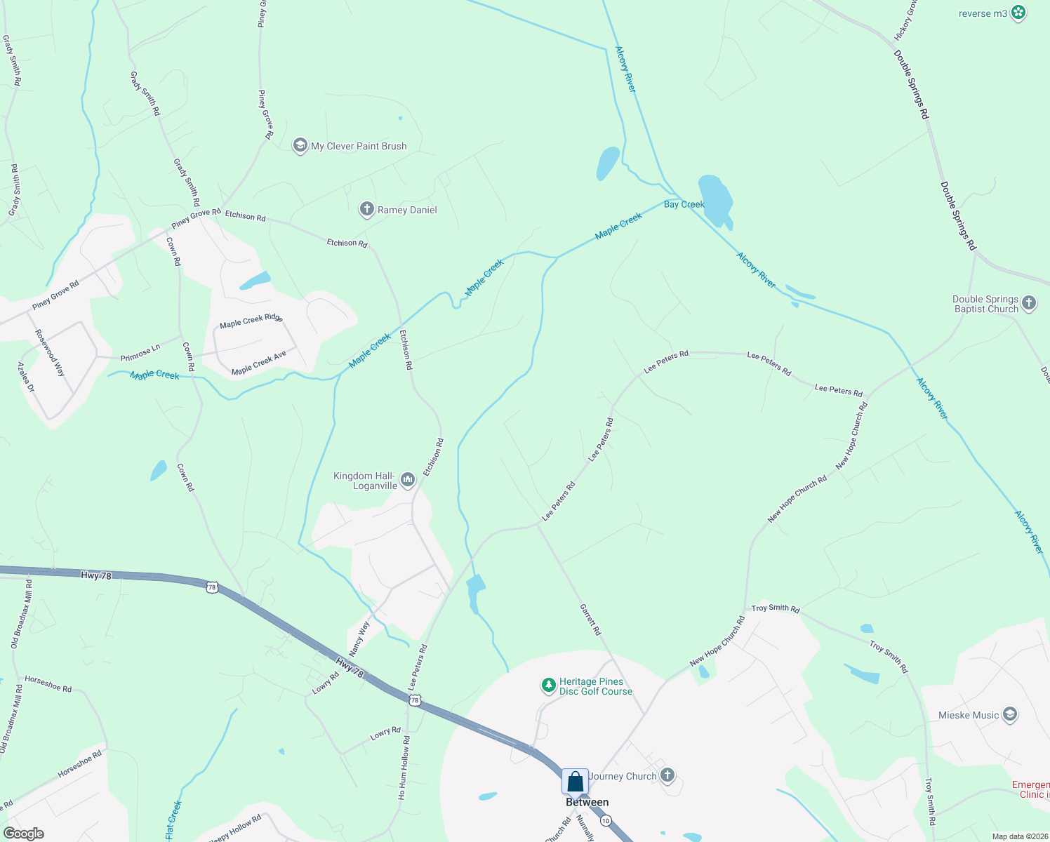 map of restaurants, bars, coffee shops, grocery stores, and more near 2161 Seths Ridge in Loganville
