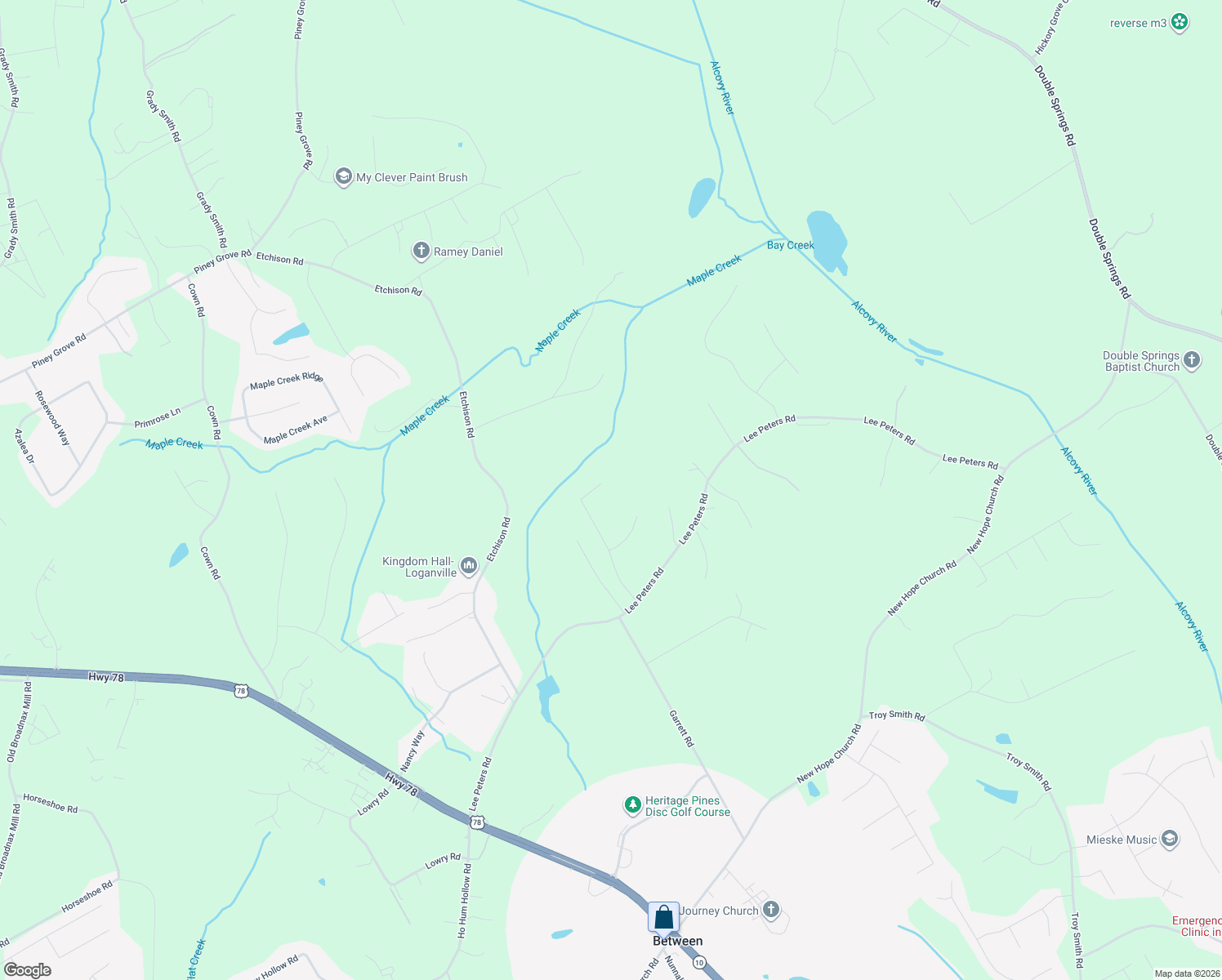 map of restaurants, bars, coffee shops, grocery stores, and more near 2161 Seths Ridge in Loganville
