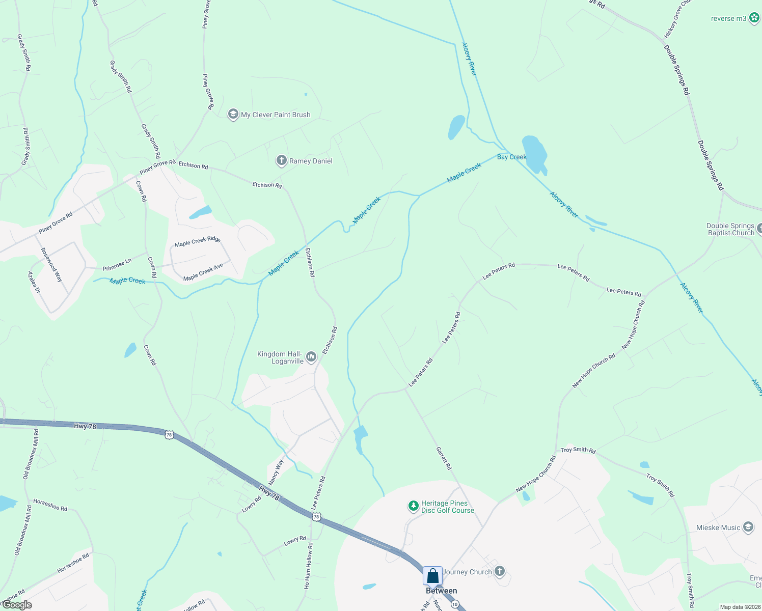 map of restaurants, bars, coffee shops, grocery stores, and more near 2156 Seths Ridge in Loganville