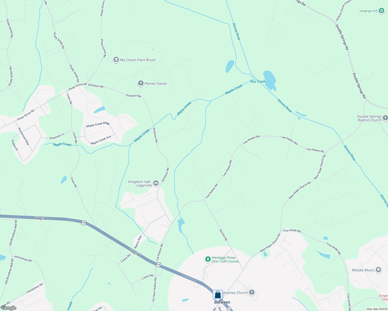 map of restaurants, bars, coffee shops, grocery stores, and more near 2160 Seths Ridge in Loganville
