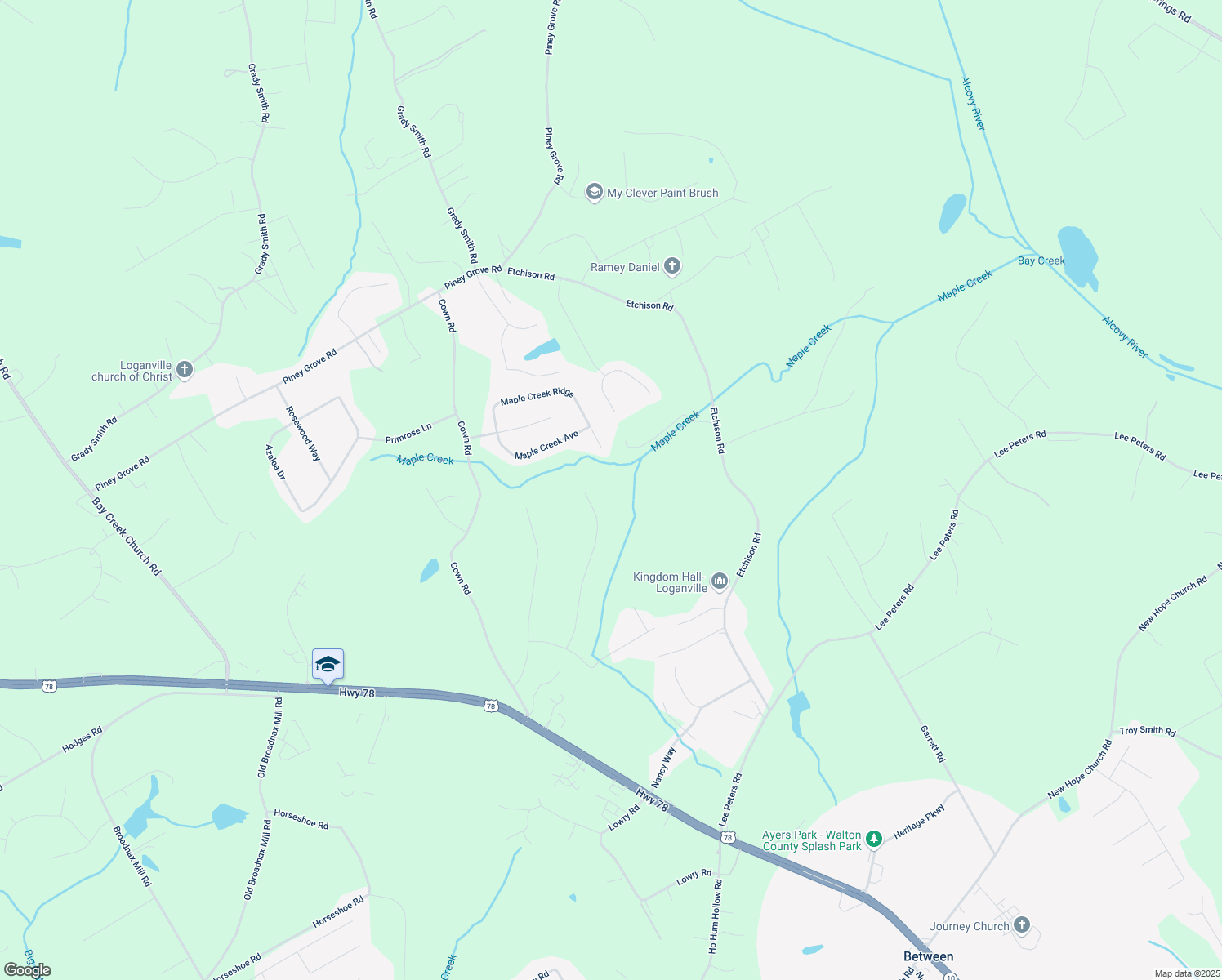 map of restaurants, bars, coffee shops, grocery stores, and more near 5040 Fawn Valley Drive in Loganville