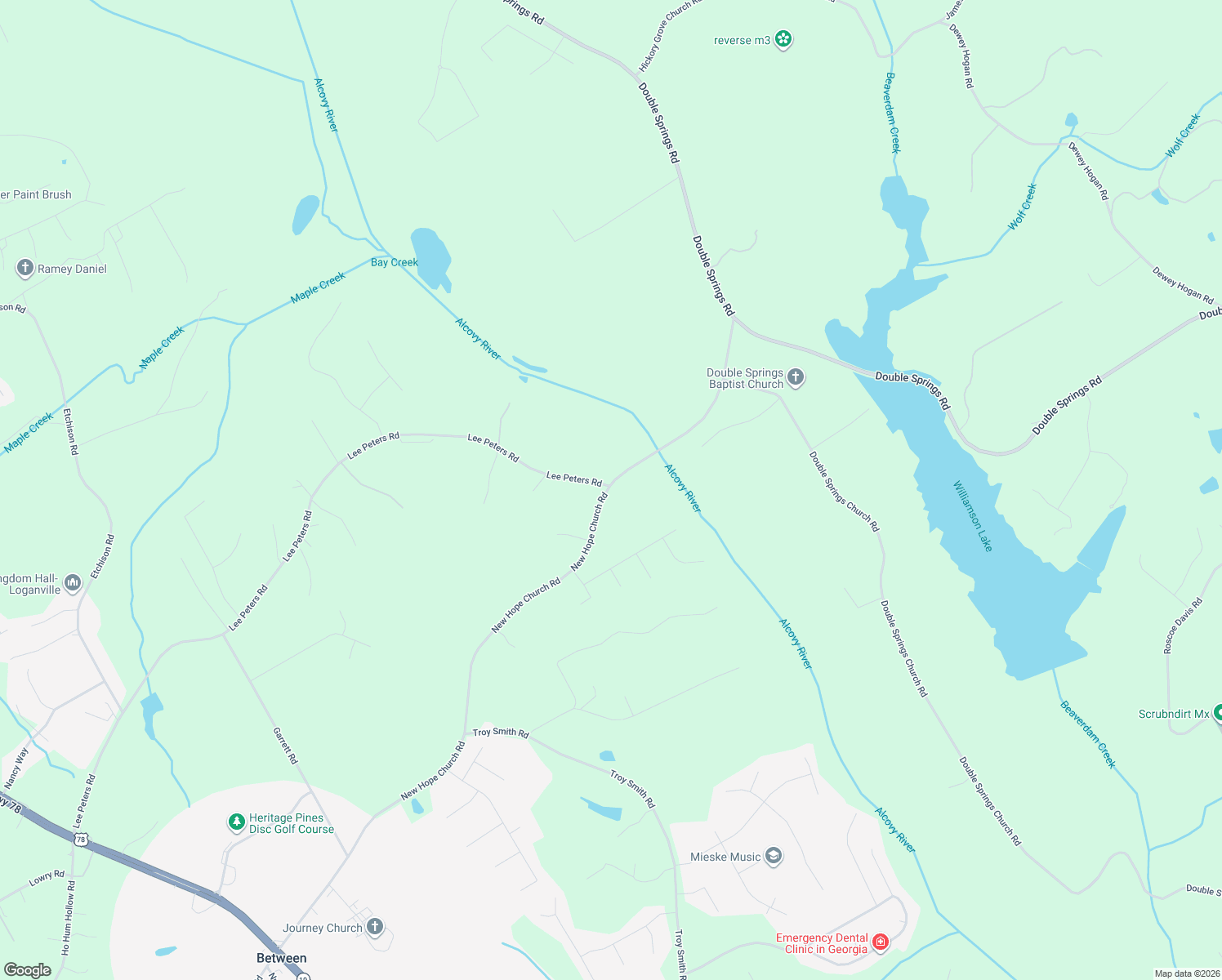 map of restaurants, bars, coffee shops, grocery stores, and more near 1247 New Hope Church Road in Loganville