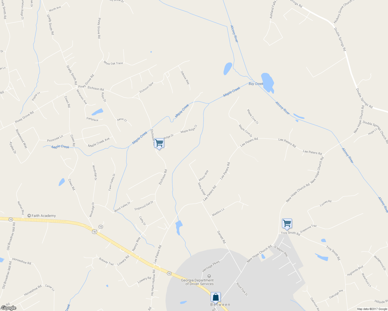 map of restaurants, bars, coffee shops, grocery stores, and more near 2164 Seths Ridge in Loganville