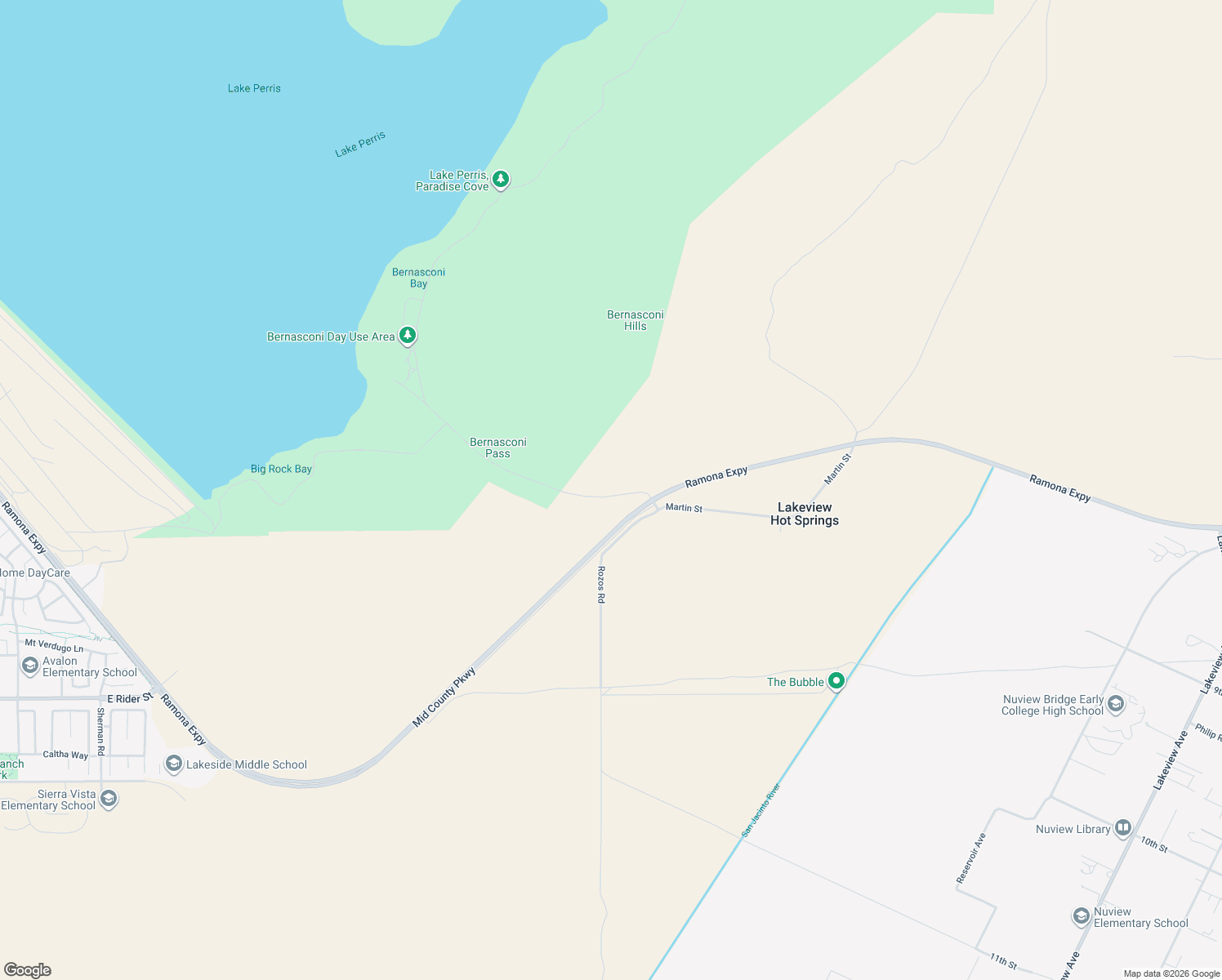 map of restaurants, bars, coffee shops, grocery stores, and more near Martin Street in Perris