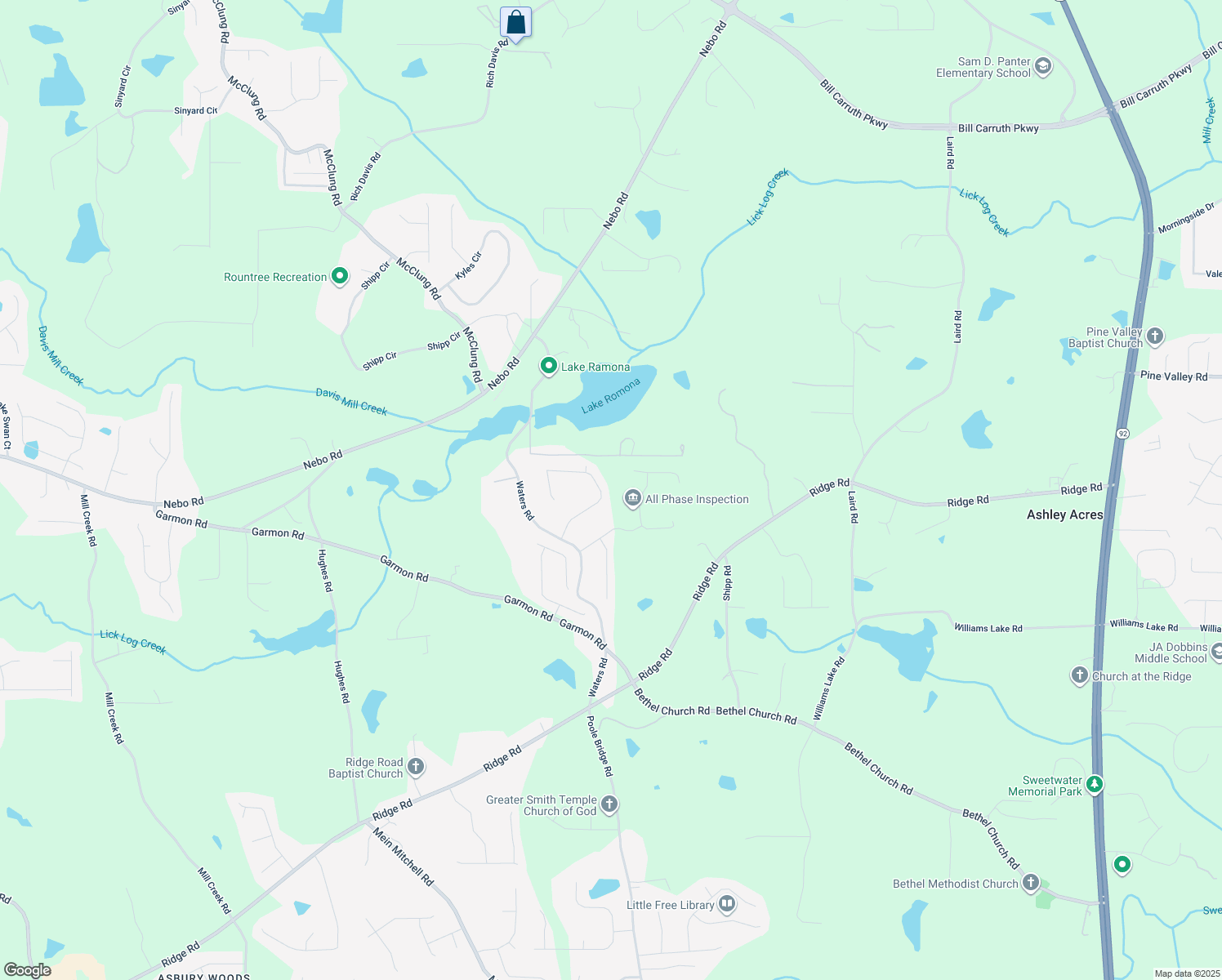 map of restaurants, bars, coffee shops, grocery stores, and more near 188 Thornbrooke Drive in Hiram