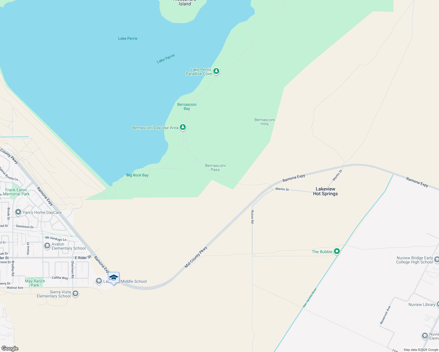 map of restaurants, bars, coffee shops, grocery stores, and more near Martin Street in Perris