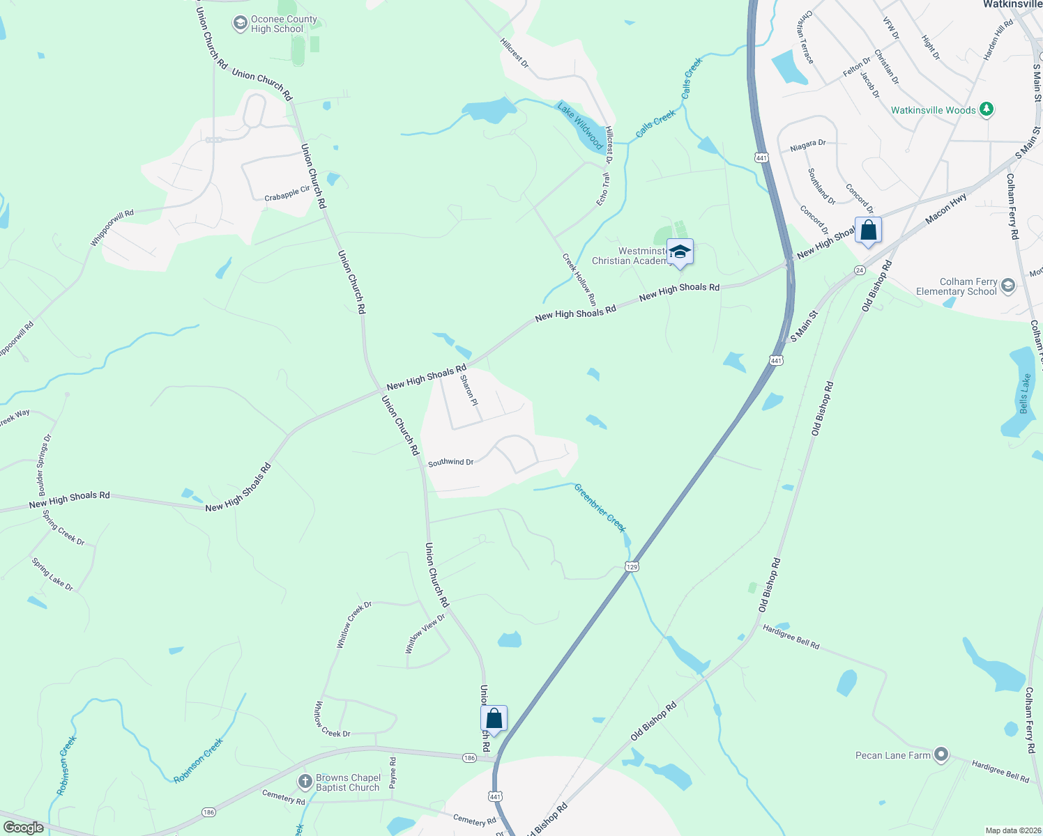 map of restaurants, bars, coffee shops, grocery stores, and more near 1240 Oconee Forest Dr in Watkinsville