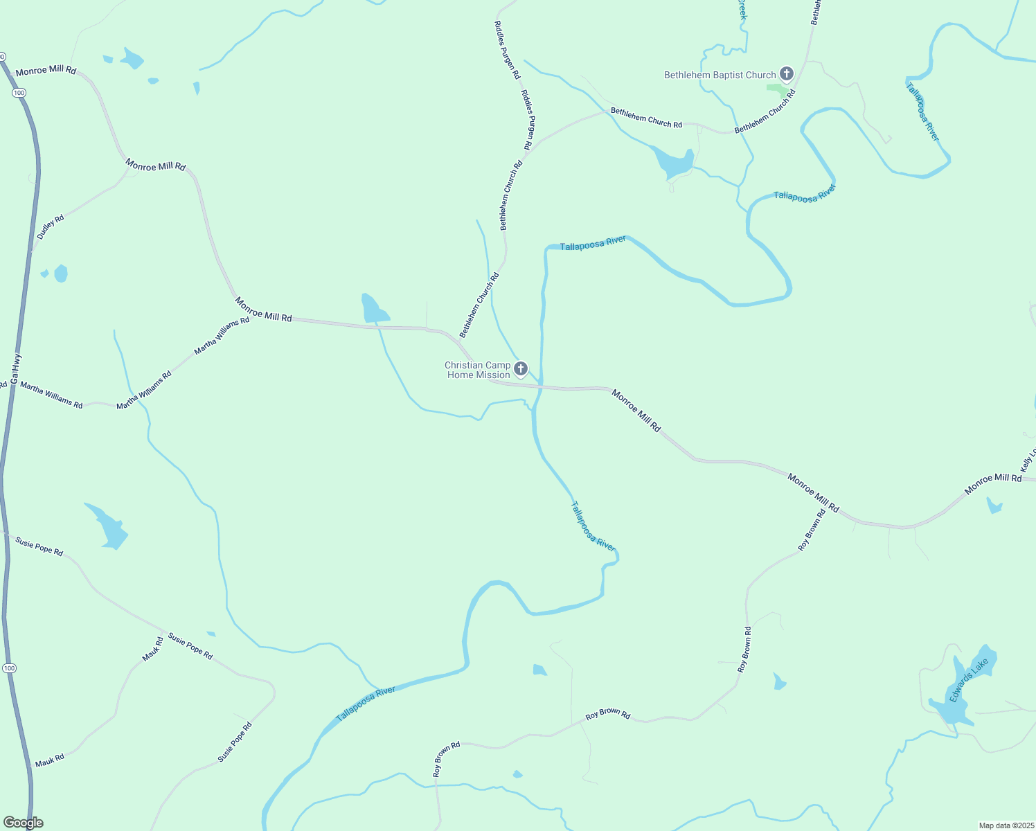 map of restaurants, bars, coffee shops, grocery stores, and more near 1281 Monroe Mill Road in Buchanan