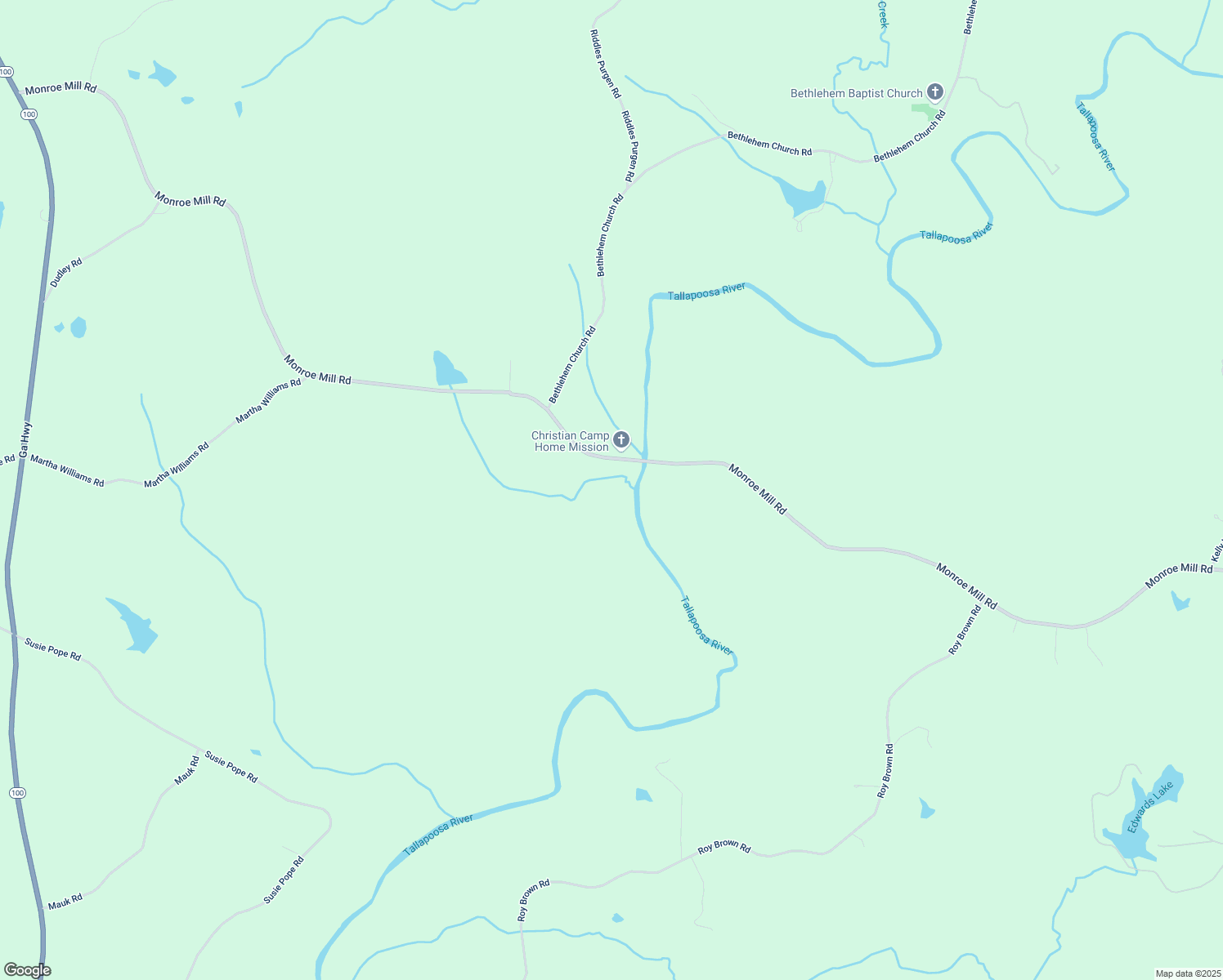 map of restaurants, bars, coffee shops, grocery stores, and more near 1281 Monroe Mill Road in Buchanan