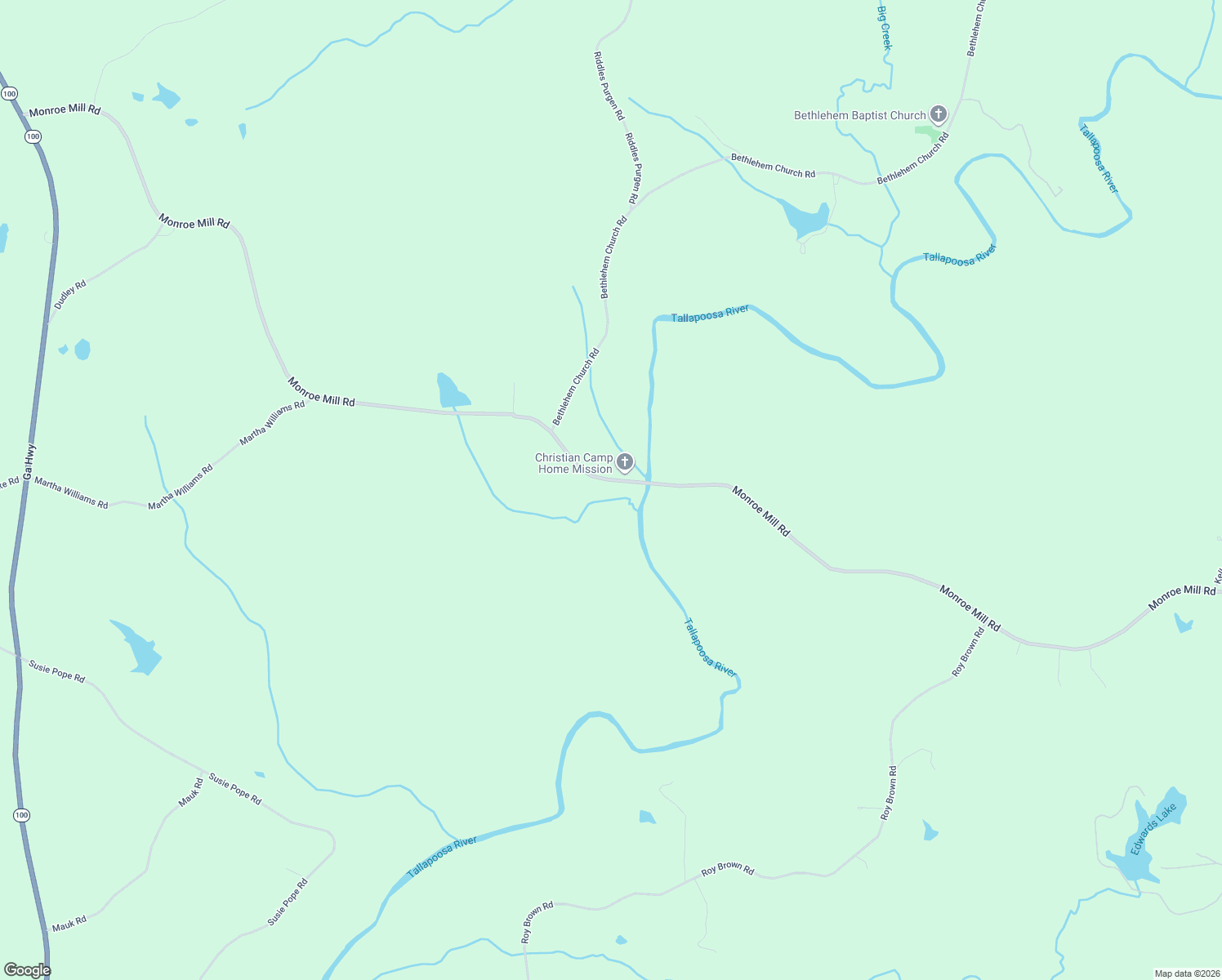 map of restaurants, bars, coffee shops, grocery stores, and more near 1277 Monroe Mill Road in Buchanan