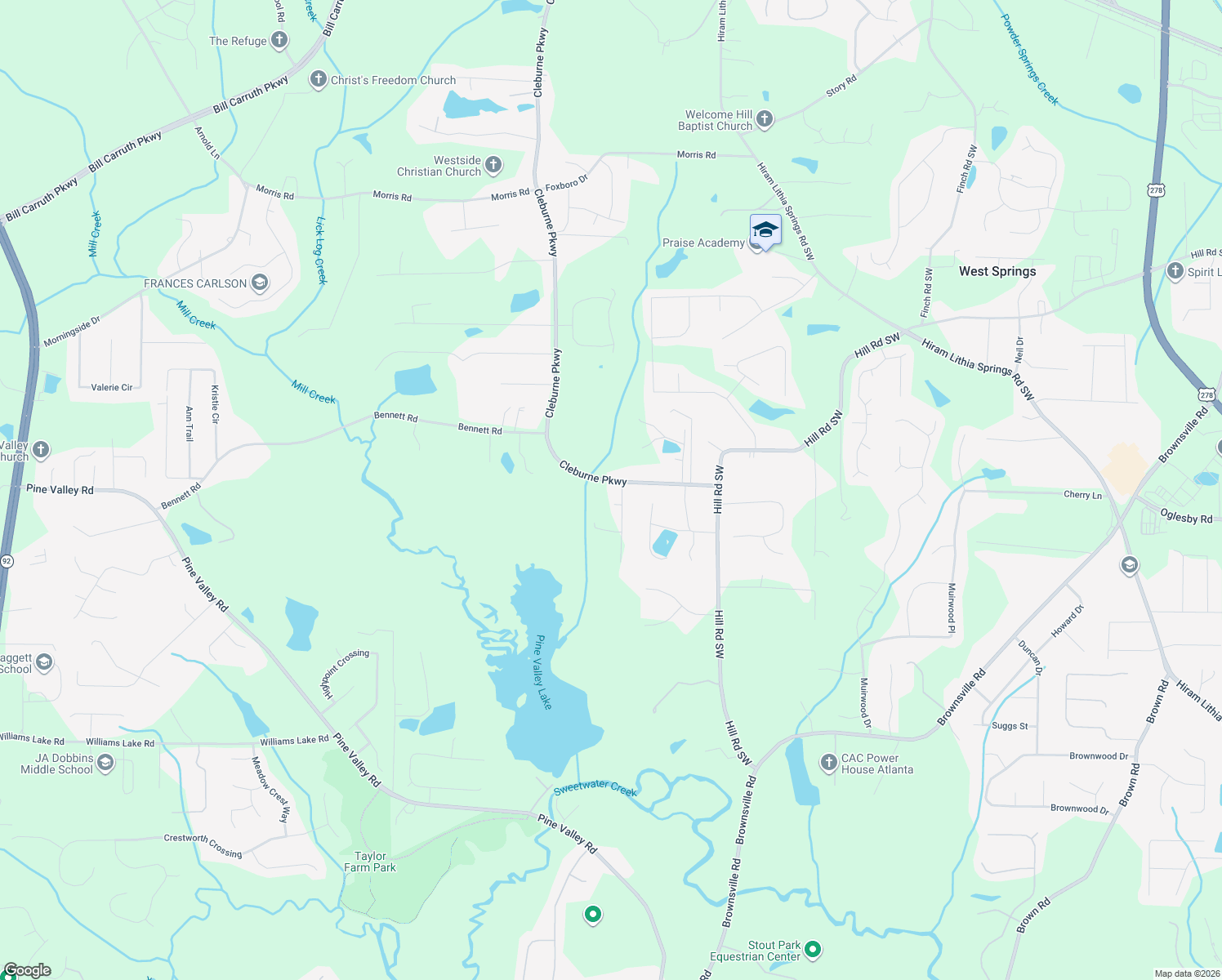 map of restaurants, bars, coffee shops, grocery stores, and more near 2946 Cleburne Pkwy in Powder Springs