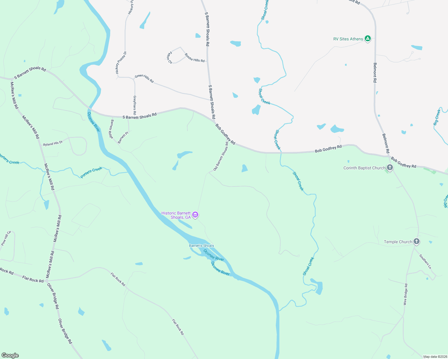 map of restaurants, bars, coffee shops, grocery stores, and more near 1123 Old Barnett Shoals Road in Athens